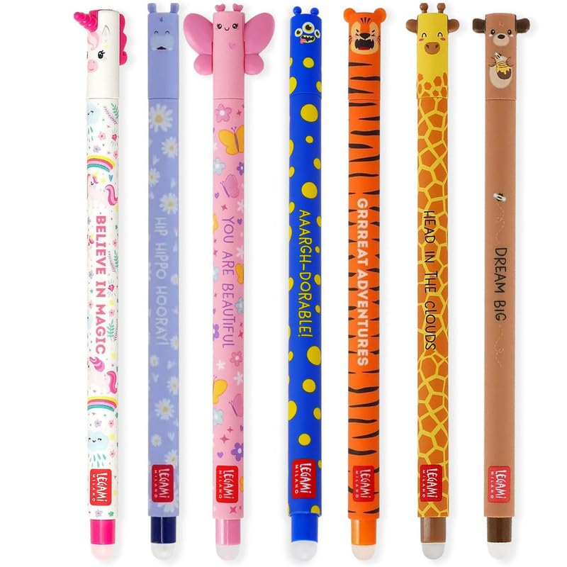 LEGAMI - Set di 7 penne gel cancellabili con inchiostro termosensibile, gamma di colori dell'inchiostro e design del corpo, punta da 0,7 mm