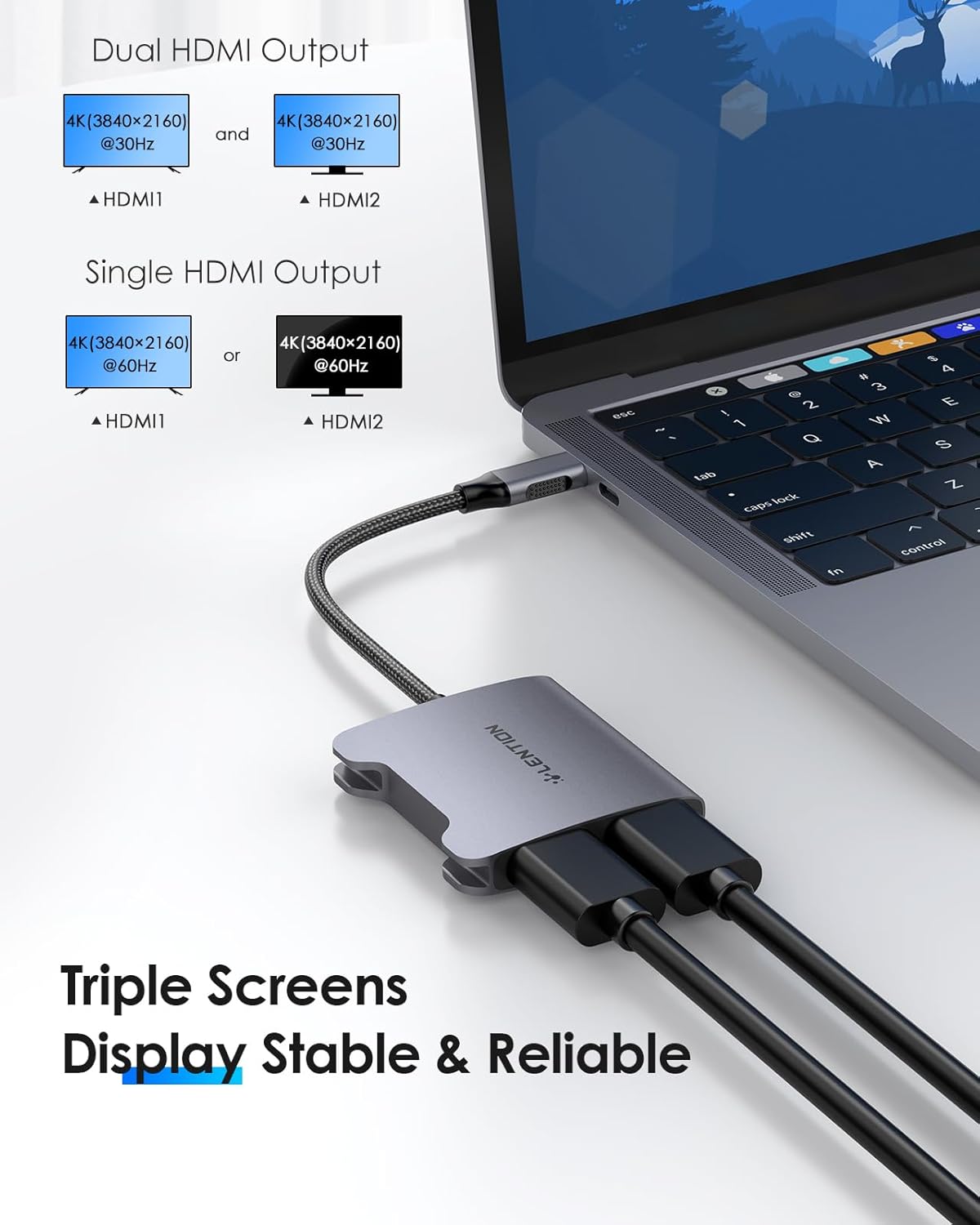 Lention Adattatore USB C a Doppio HDMI 4K 60Hz - immagine 2