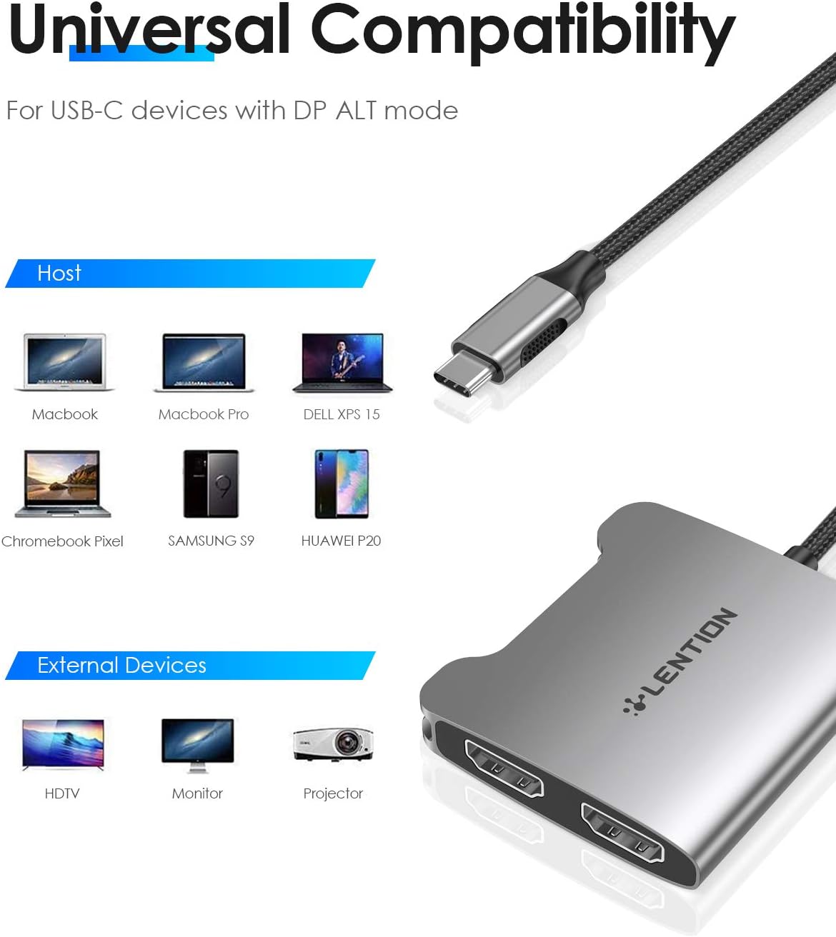 Lention Adattatore USB C a Doppio HDMI 4K 60Hz - immagine 3
