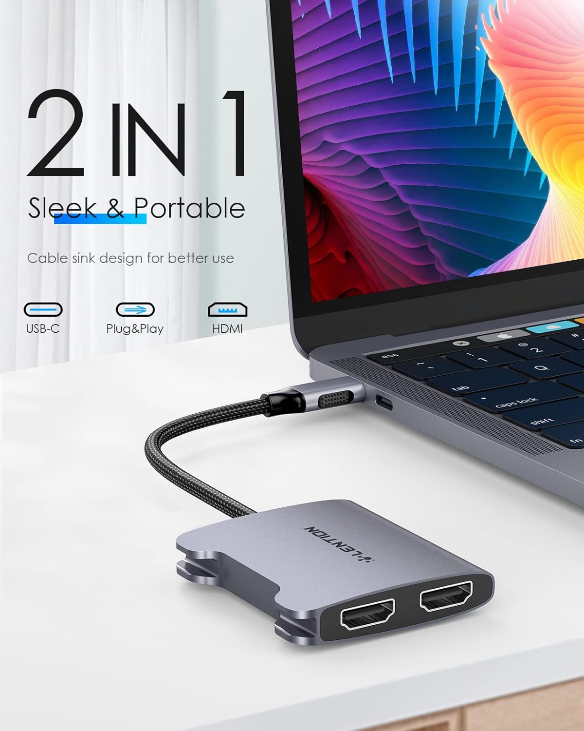 Lention Adattatore USB C a Doppio HDMI 4K 60Hz - immagine 7