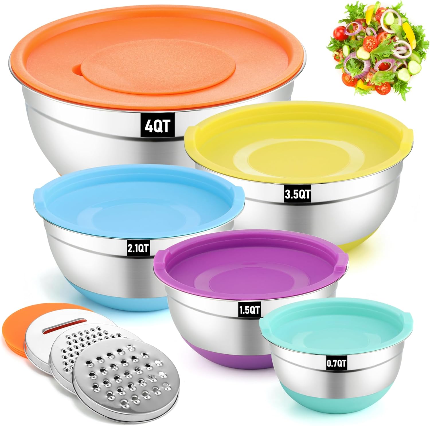 Hunnycook Set 5 Insalatiere Acciaio Inox Colorate