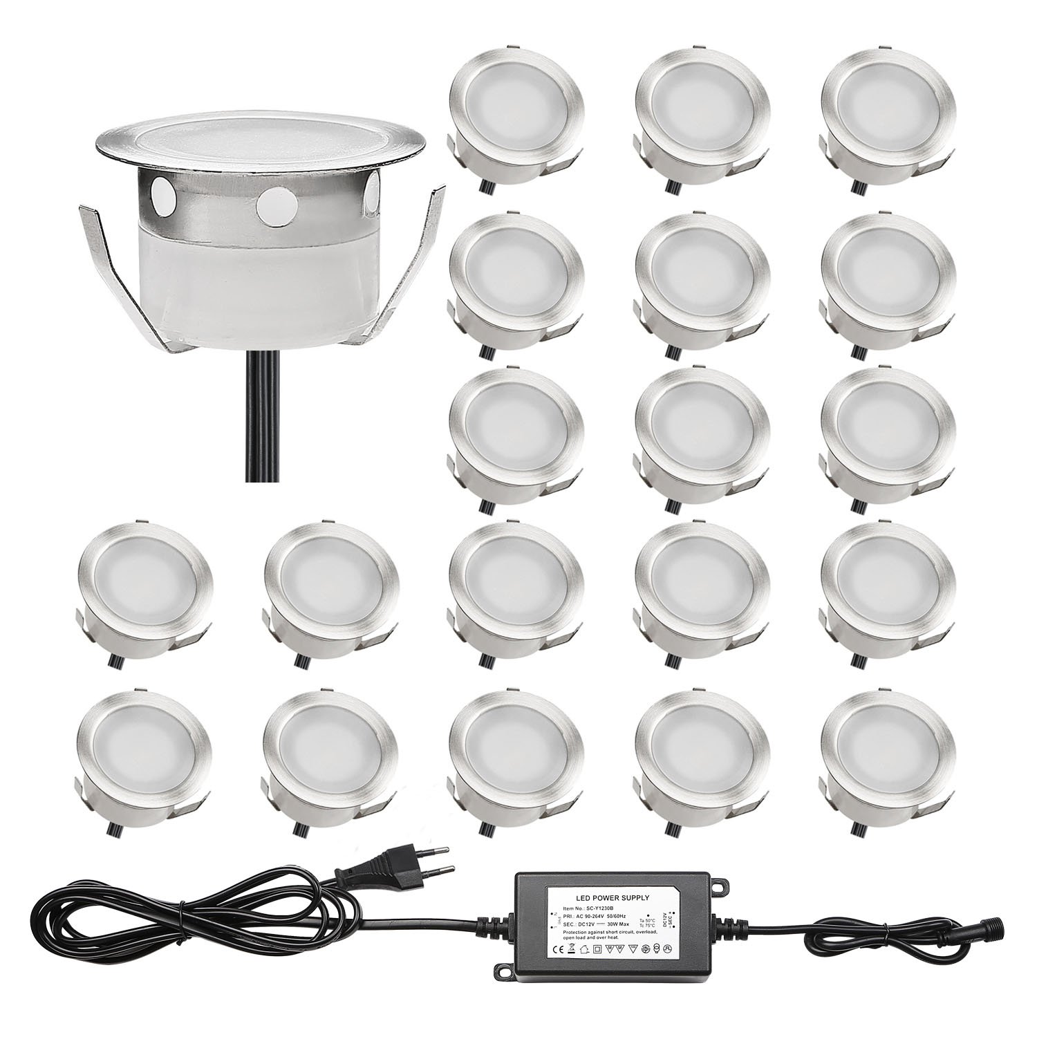 Faretti a incasso per esterno CC 12V IP67 (20 pz, Blu)