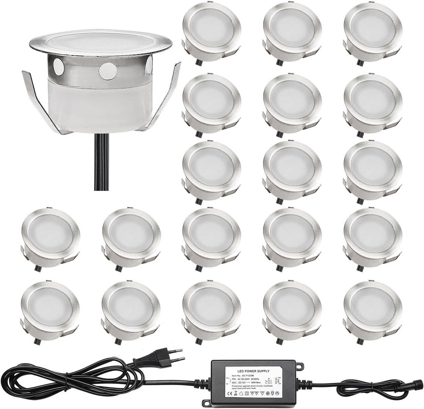 Faretti a incasso per esterno CC 12V IP67 (20 pz, Blu) - immagine 1