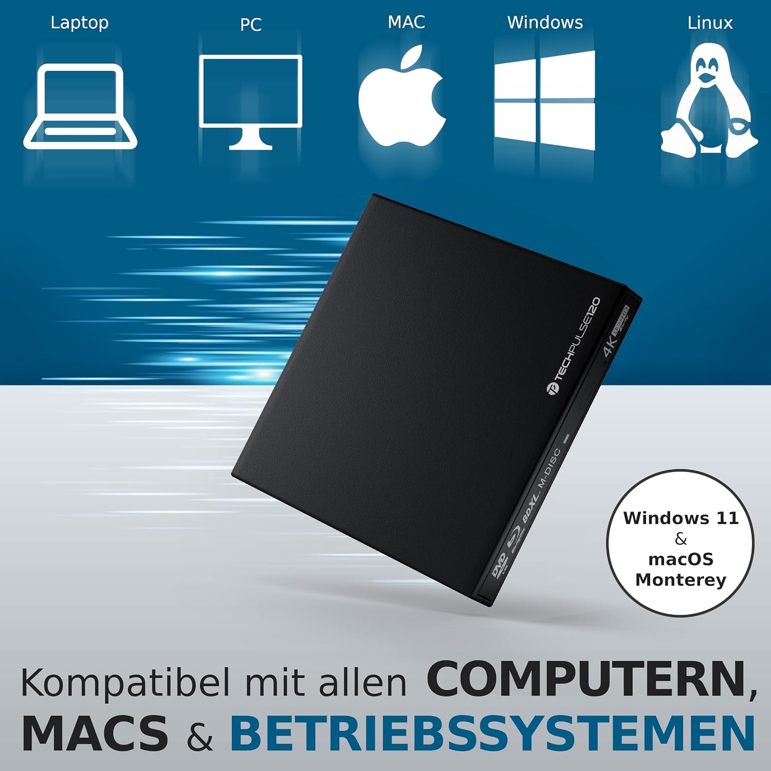 Techpulse120 UHD 4k 3D M-Disc Blu-ray Burner USB 3.0 | Velz