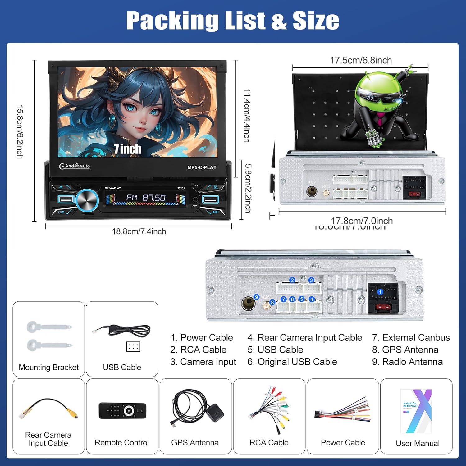 Sixwin Autoradio Android 1 Din 7" con Wireless Carplay - immagine 2