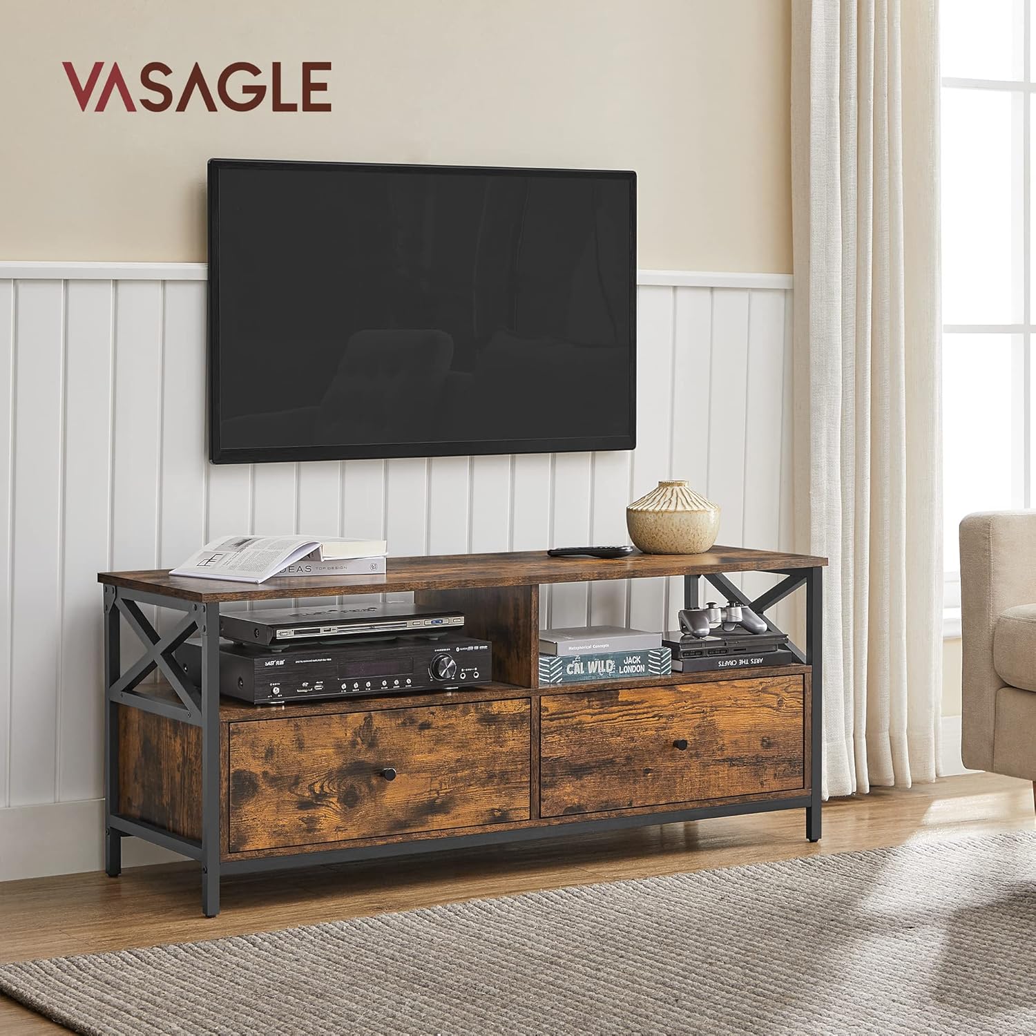 Vasagle Mobile TV 120cm con 2 Cassetti e 2 Ripiani - immagine 2