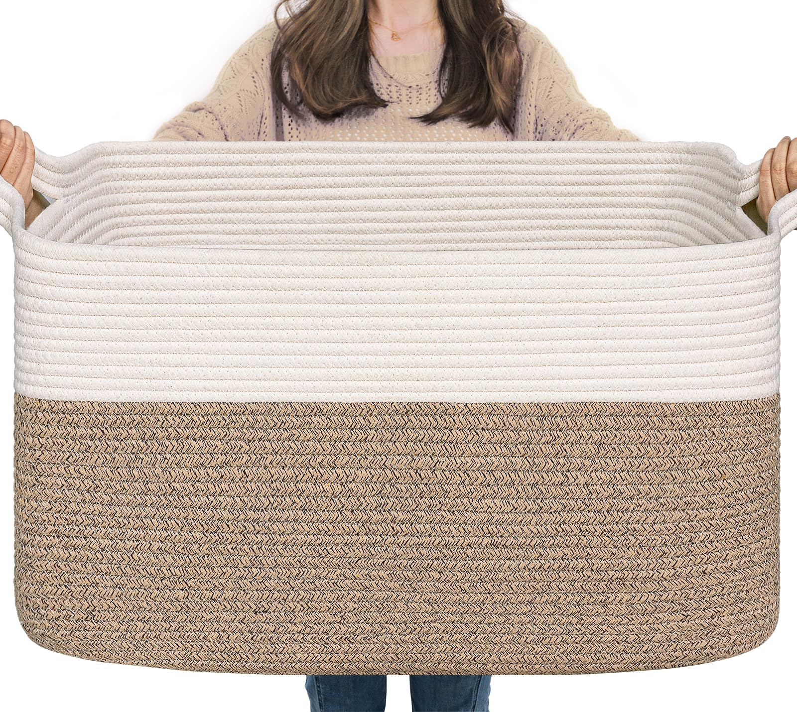 Timeyard Cestino Biancheria Pieghevole 65L, Bianco e Marrone