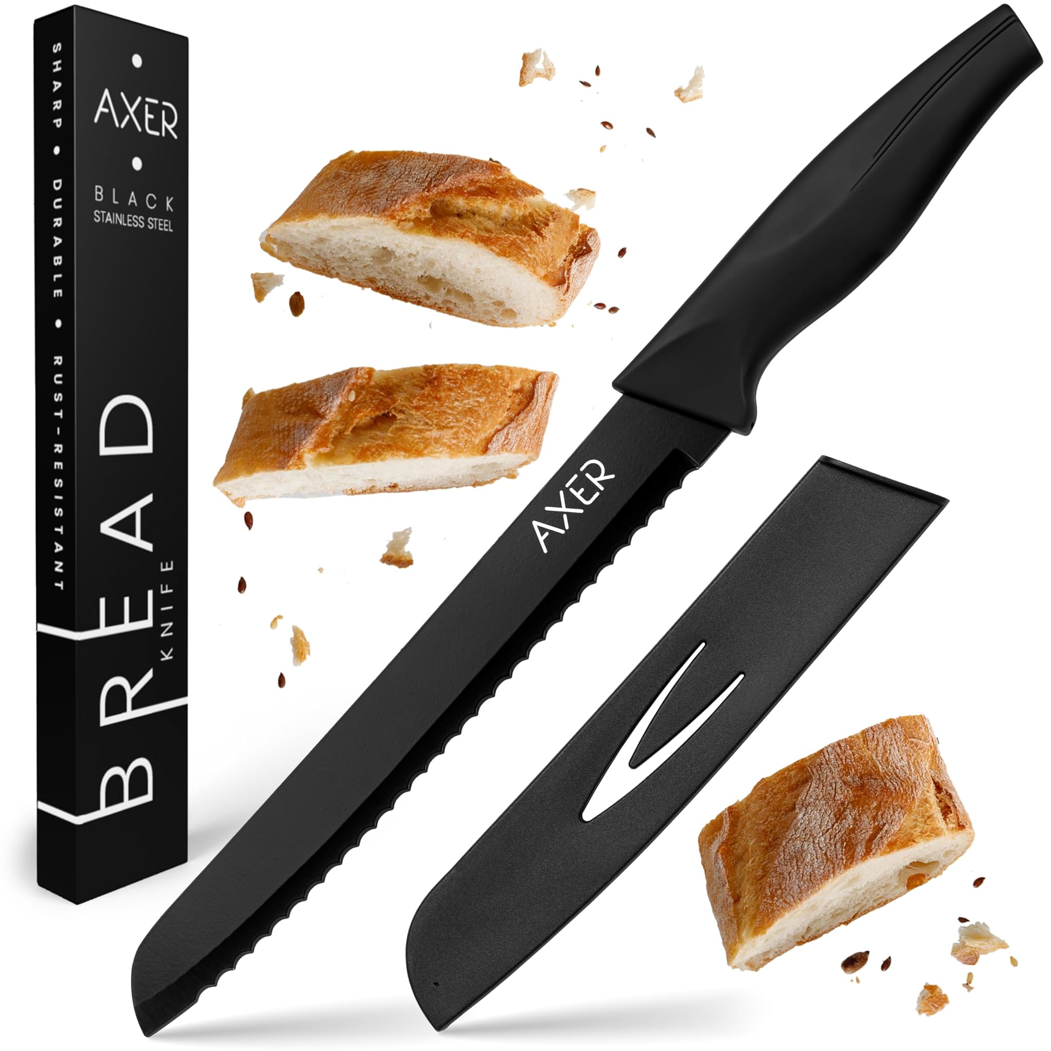 Axer Coltello da Pane Professionale con Lama Guard, Nero