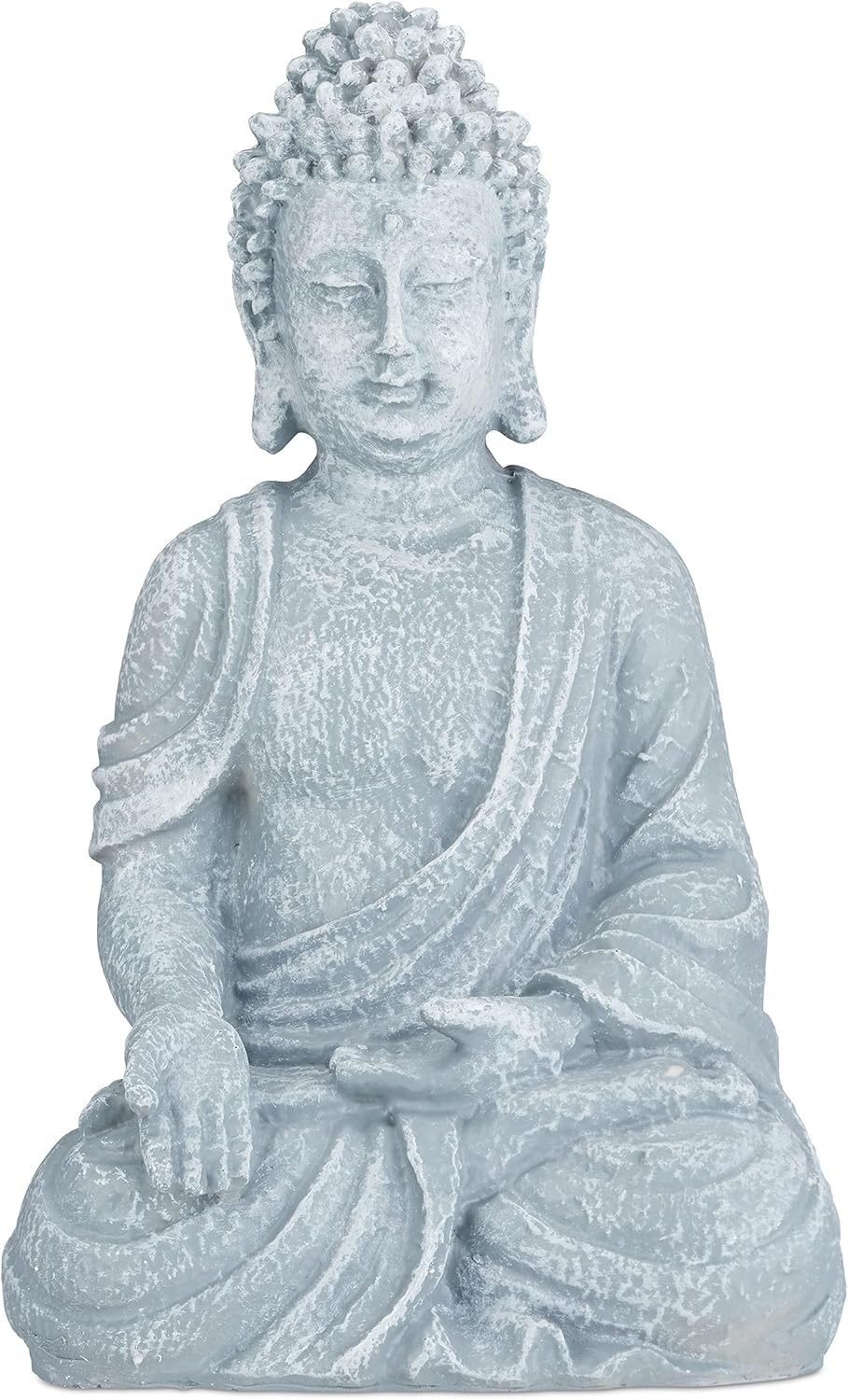 Relaxdays Statua Zen Buddha Seduto XL 40cm, Grigio Chiaro
