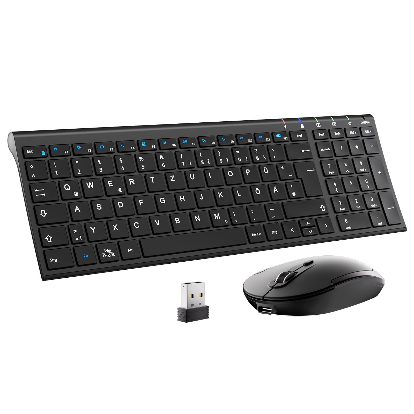 Iclever Set Tastiera e Mouse Wireless QWERTZ 2.4G, Nero