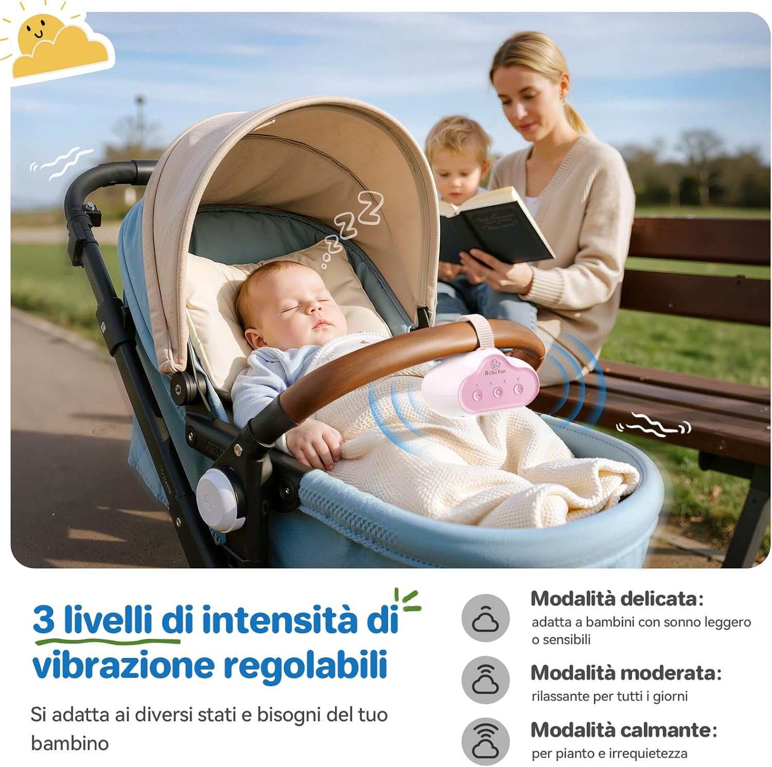 Dondolo Automatico per Passeggino con Timer, USB-C - immagine 5