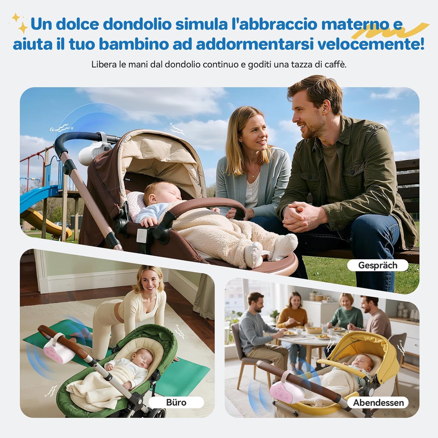 Dondolo Automatico per Passeggino con Timer, USB-C - immagine 7