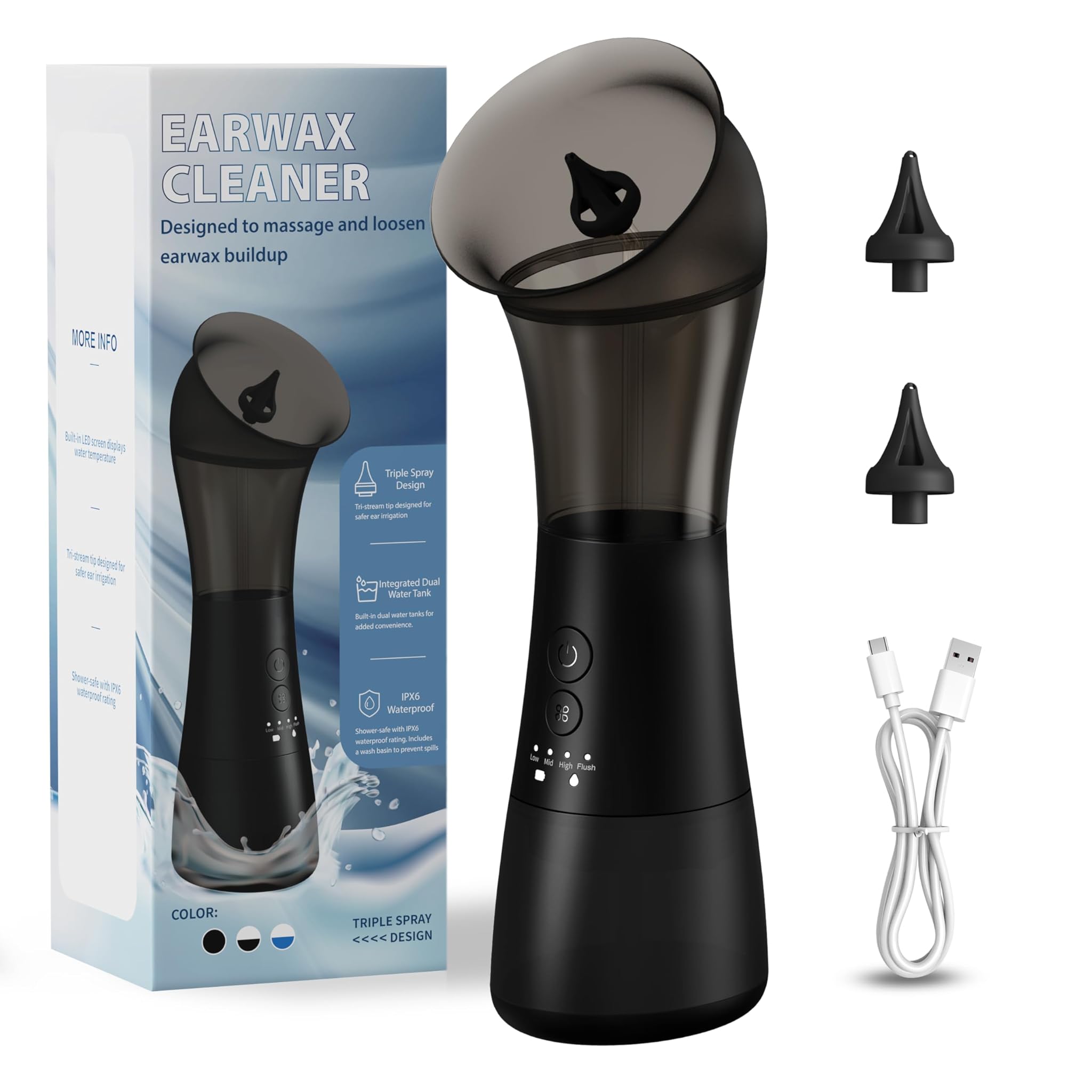 VINIPO Pulitore Auricolare Elettrico per Cerume, Nero