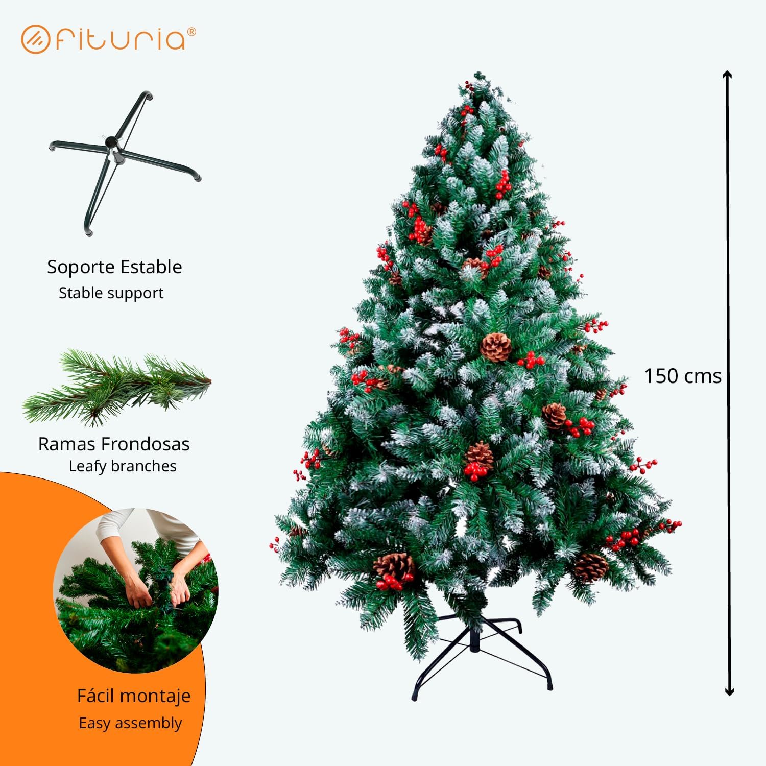 Albero di Natale Verde Naturale Innevato con Bacche Rosse - immagine 2