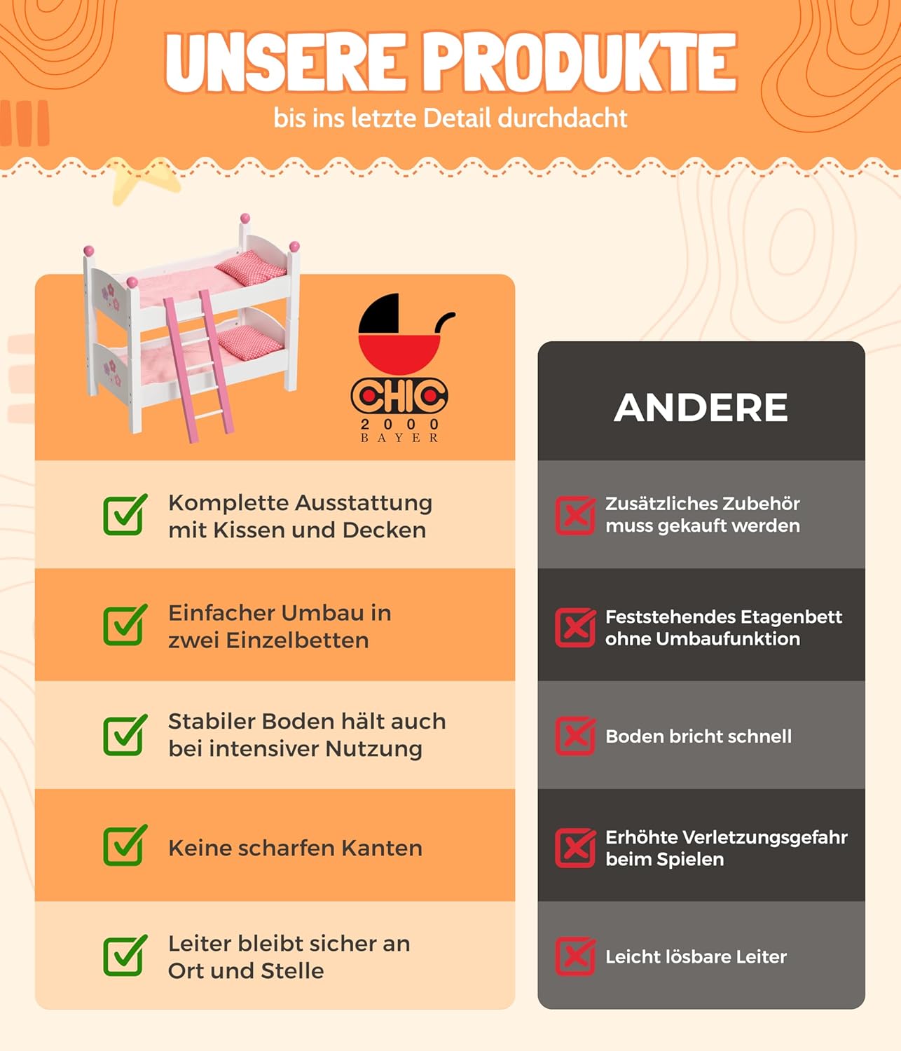 CHIC 2000 - Letto a castello per bambine, design floreale - immagine 5