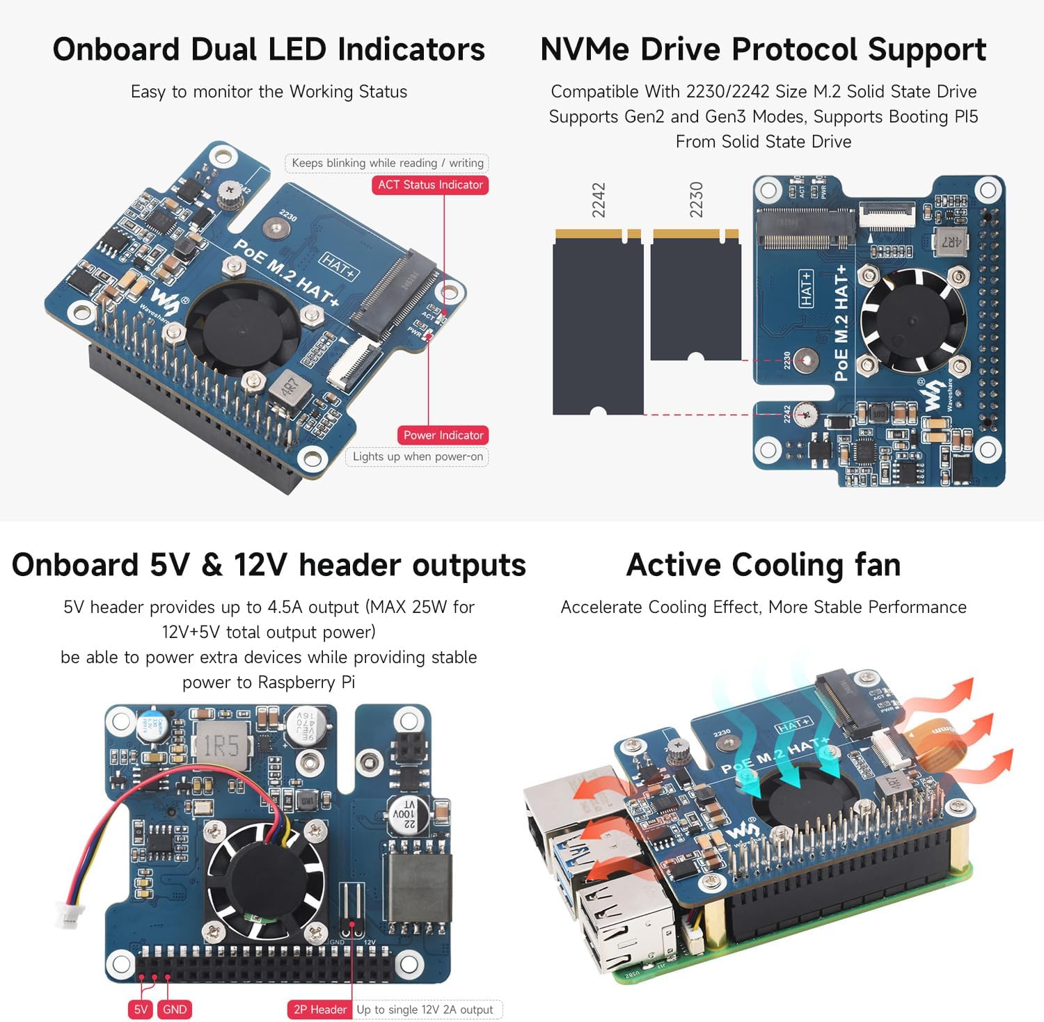Waveshare NVMe PCIe To M.2 HAT+ Adapter with PoE - immagine 6