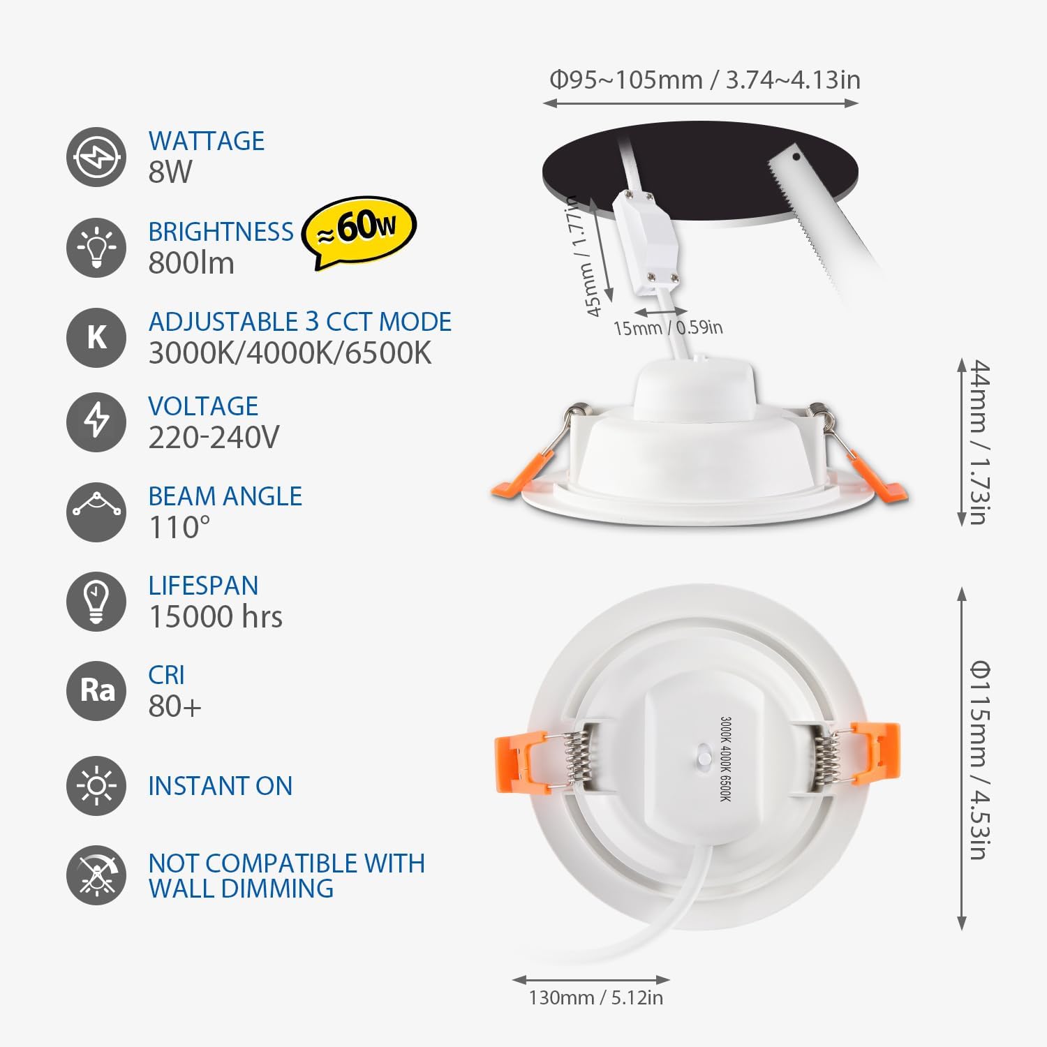 Lvwit Faretti LED da Incasso 8W 800LM (Set di 6) - immagine 2