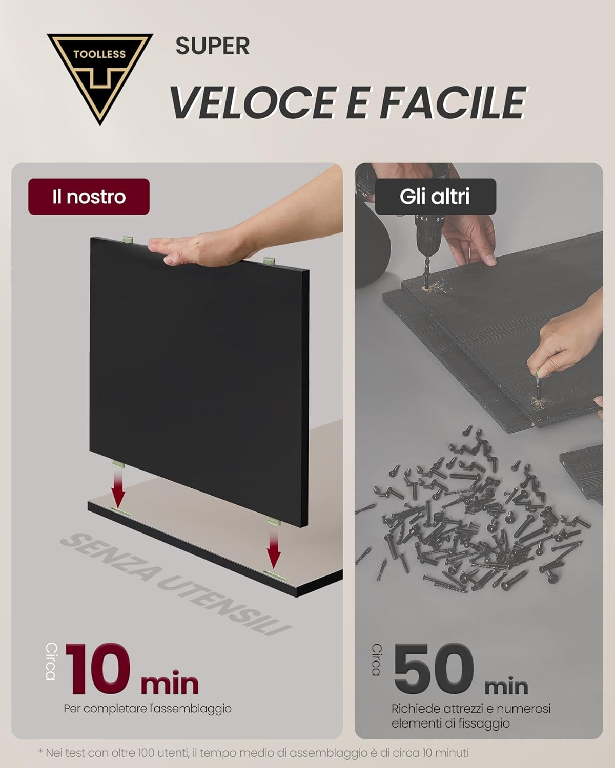 Vasagle Comodino 3 Cassetti, Nero Inchiostro e Beige - immagine 5