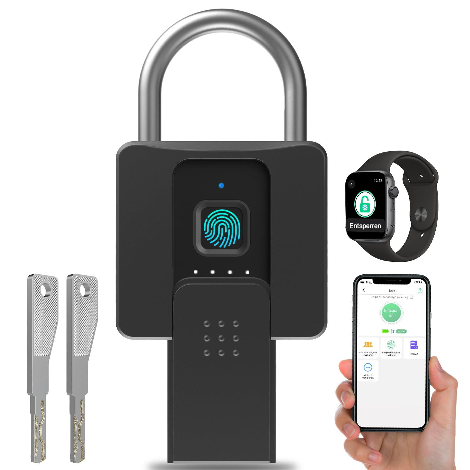 Anweller Lucchetto Impronte Digitali con Chiave e APP