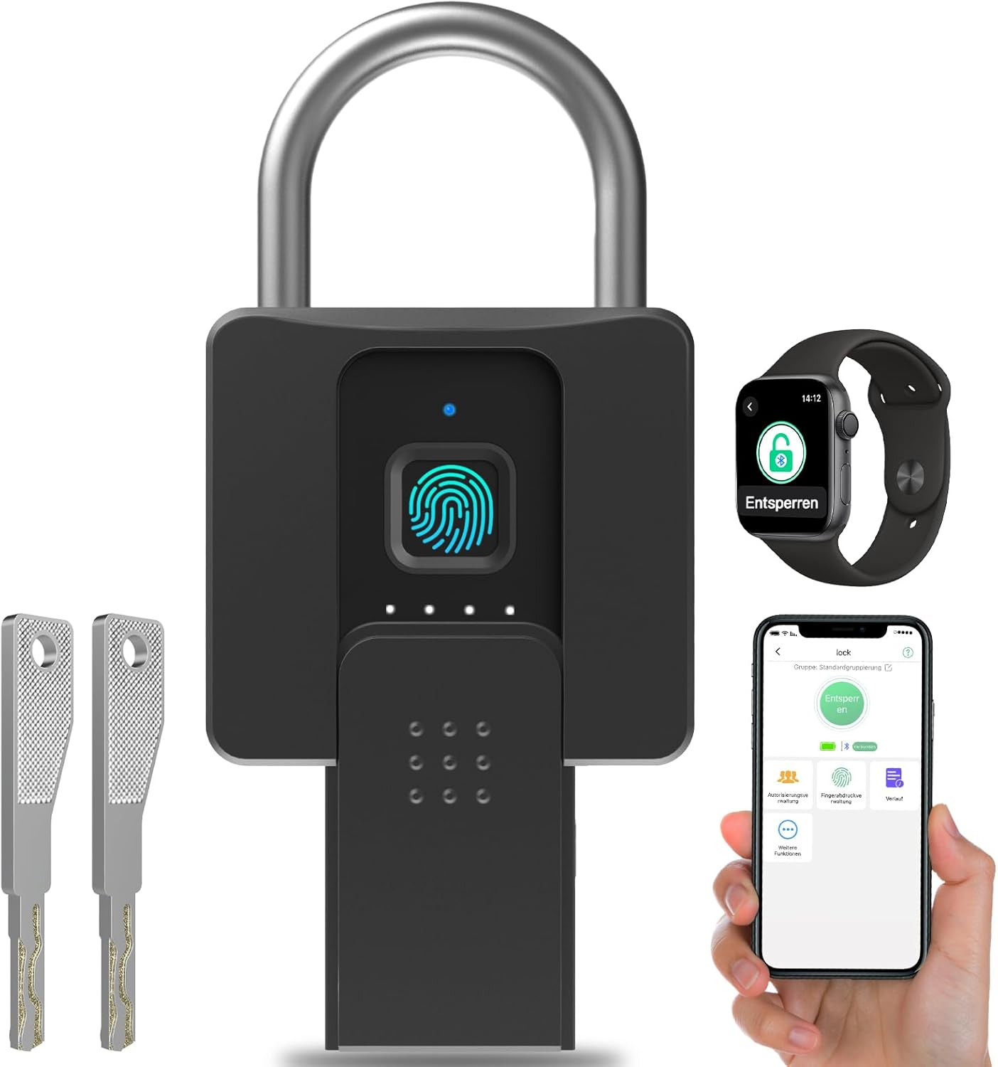 Anweller Lucchetto Impronte Digitali con Chiave e APP - immagine 1