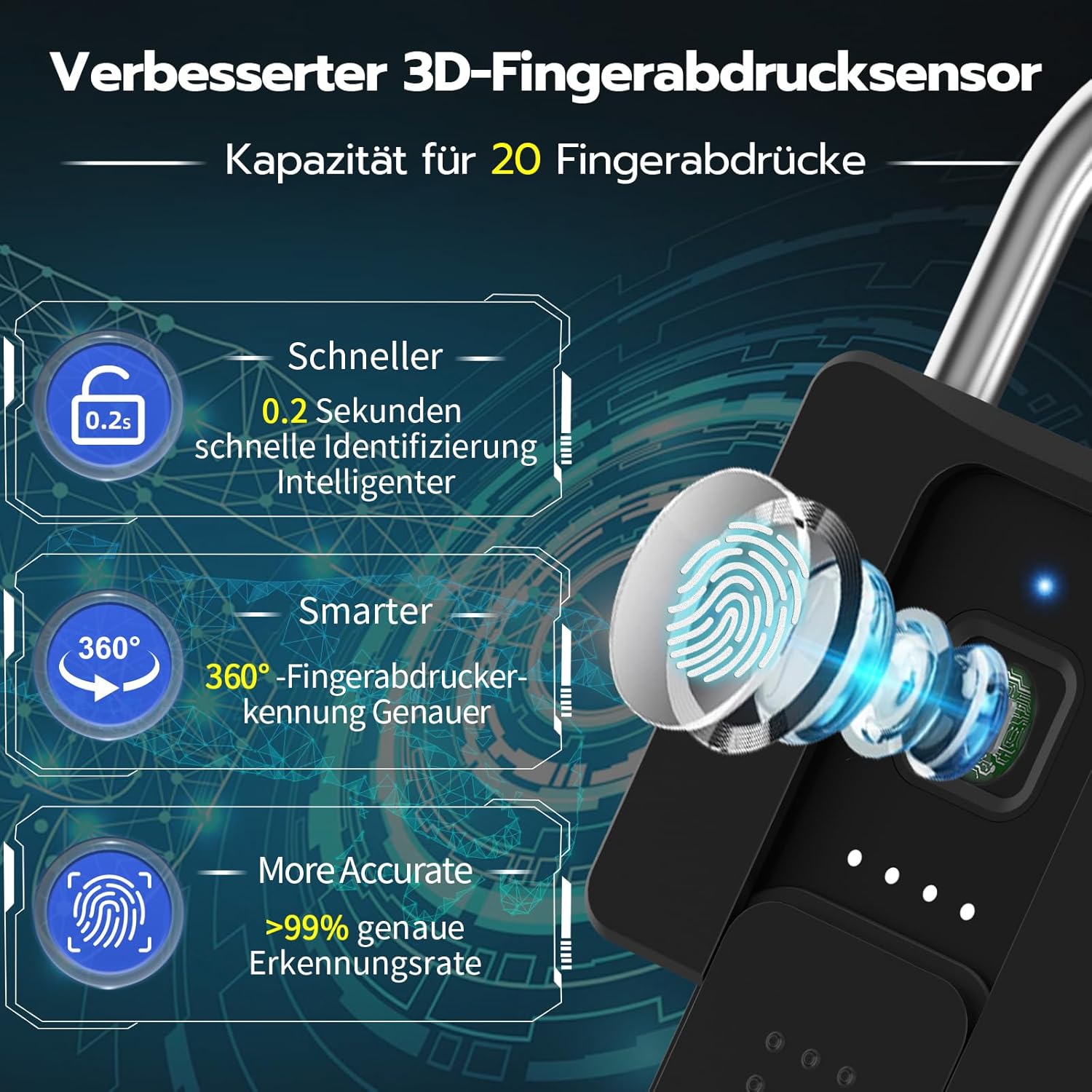 Anweller Lucchetto Impronte Digitali con Chiave e APP - immagine 3