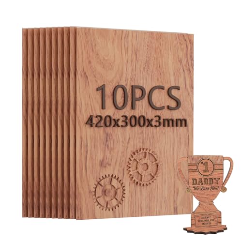 Compensato 3mm, Pannelli di Legno per Incisione Laser A3 10 Pezzi, Pannello Materiali laser per Taglio Laser CNC Pirografia (Palissandro)