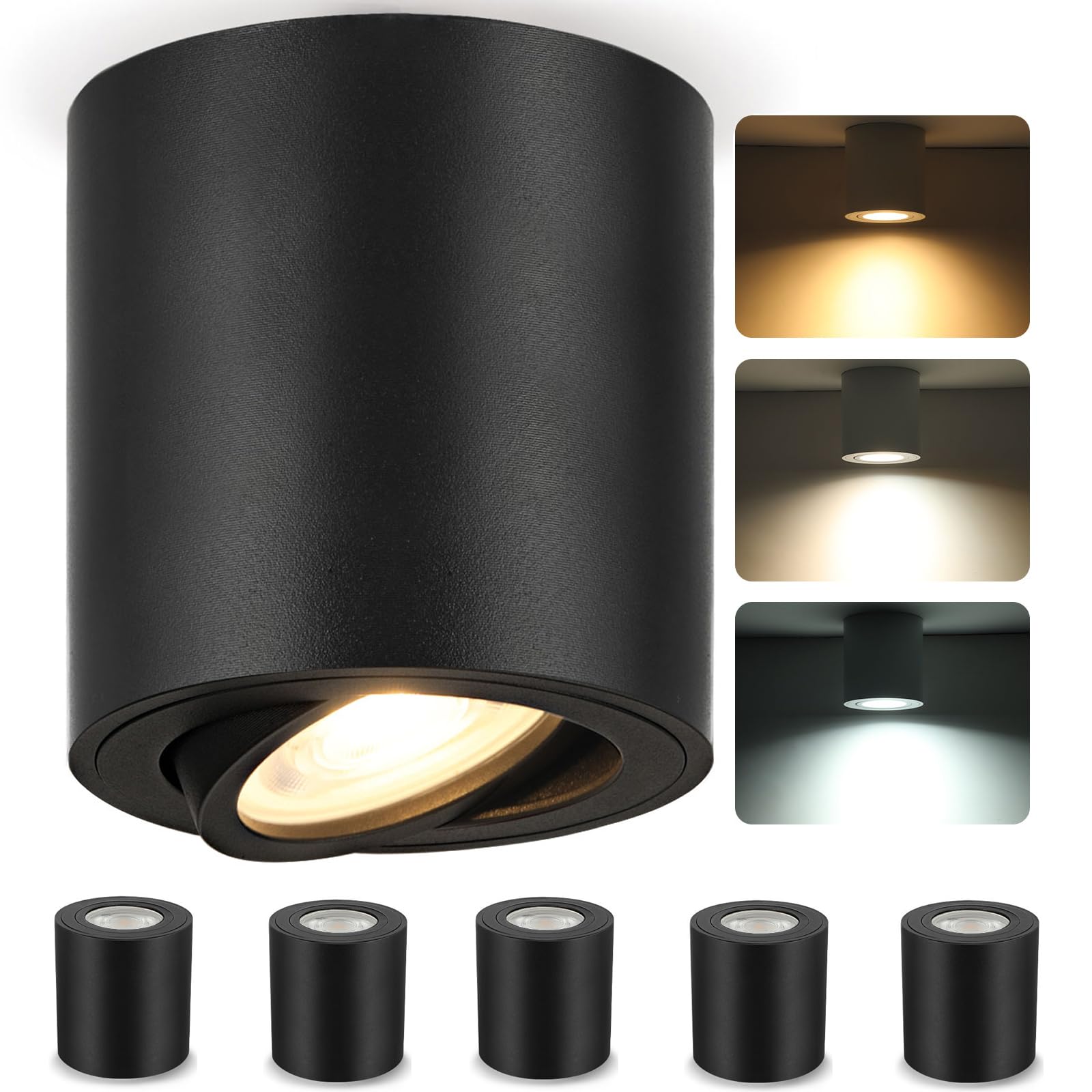 Faretti Neri LED Plafoniera 6.5W GU10, 6 Pezzi