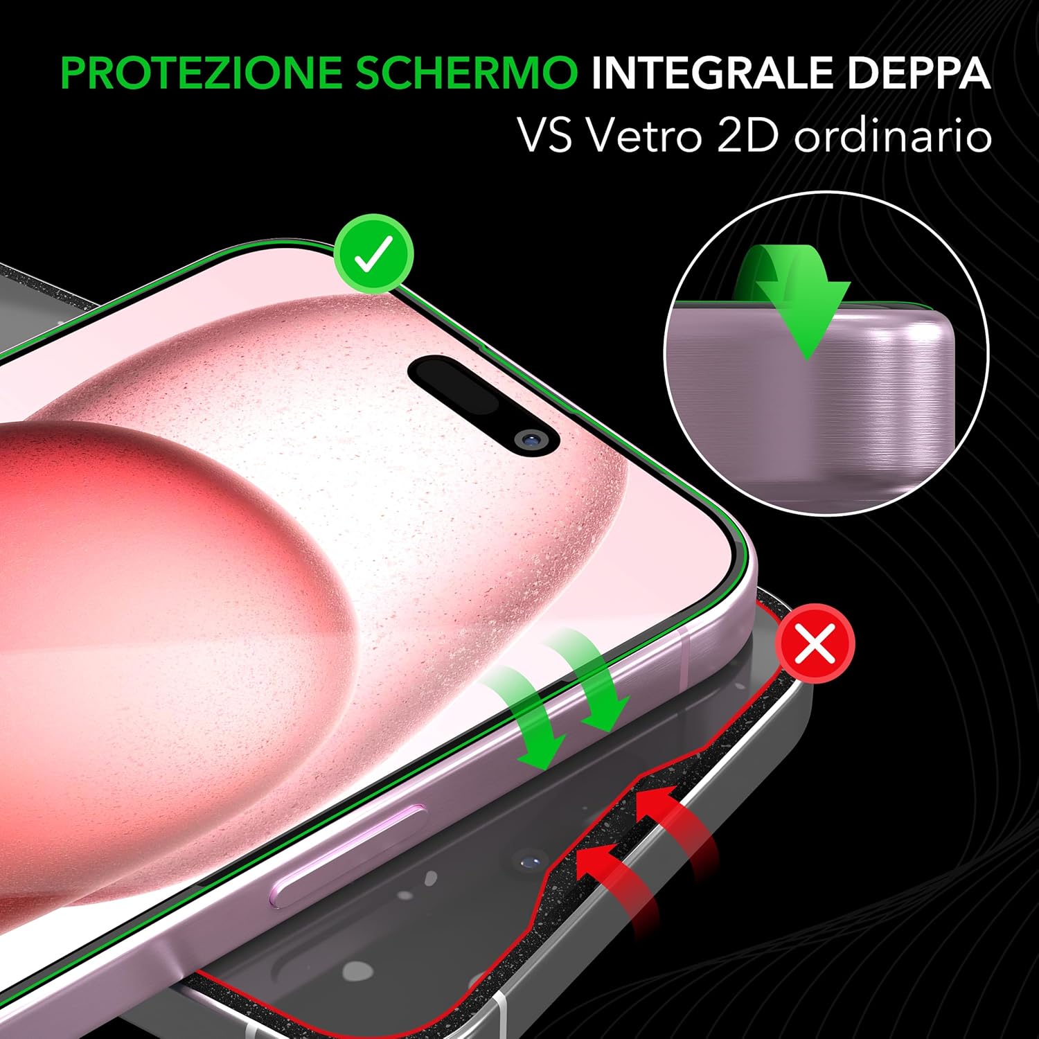 Deppa 2 Pezzi Vetro Temperato iPhone 15/16 (6.1) Copertura Totale - immagine 4