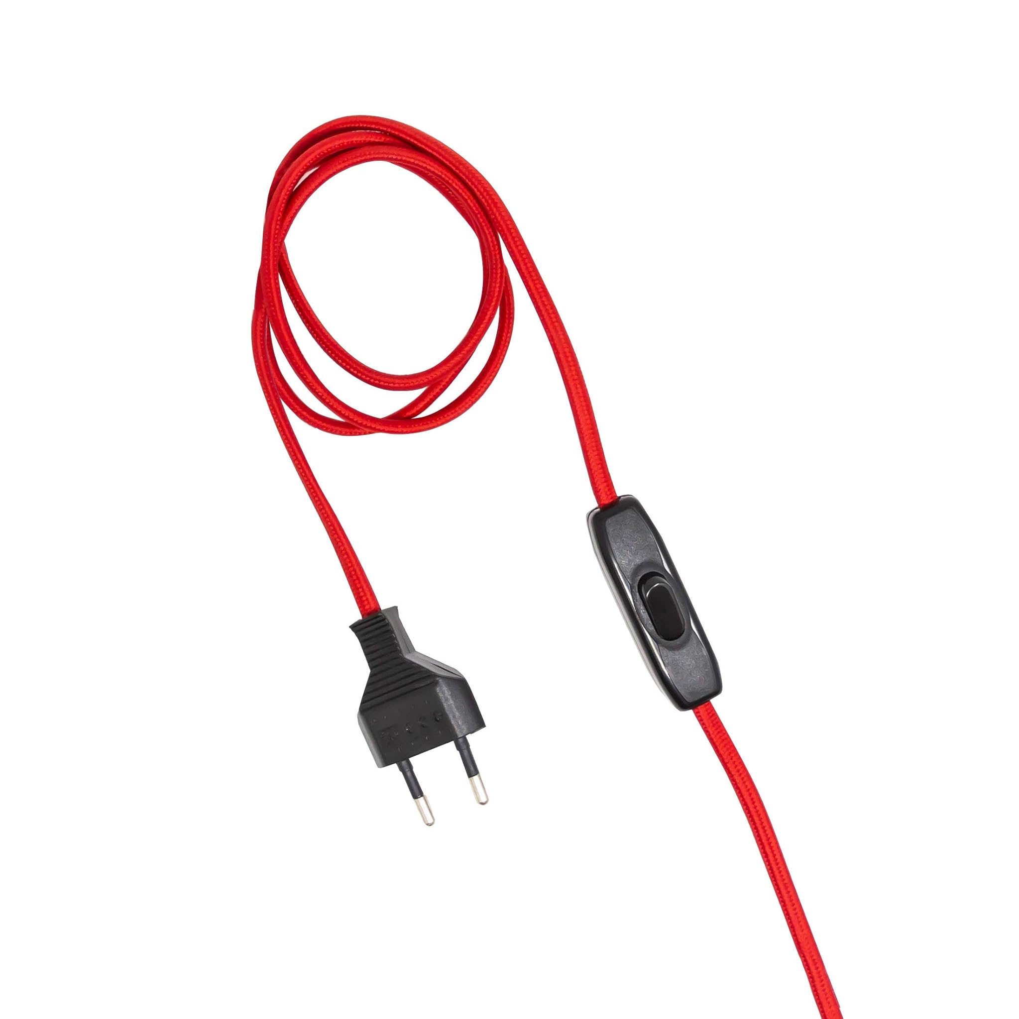 Electraline 70235, Cavo di Alimentazione con interruttore e spina EU per lampade, Cavo tessile piatto 2x0,75, Lunghezza 1,5 metri, Rosso