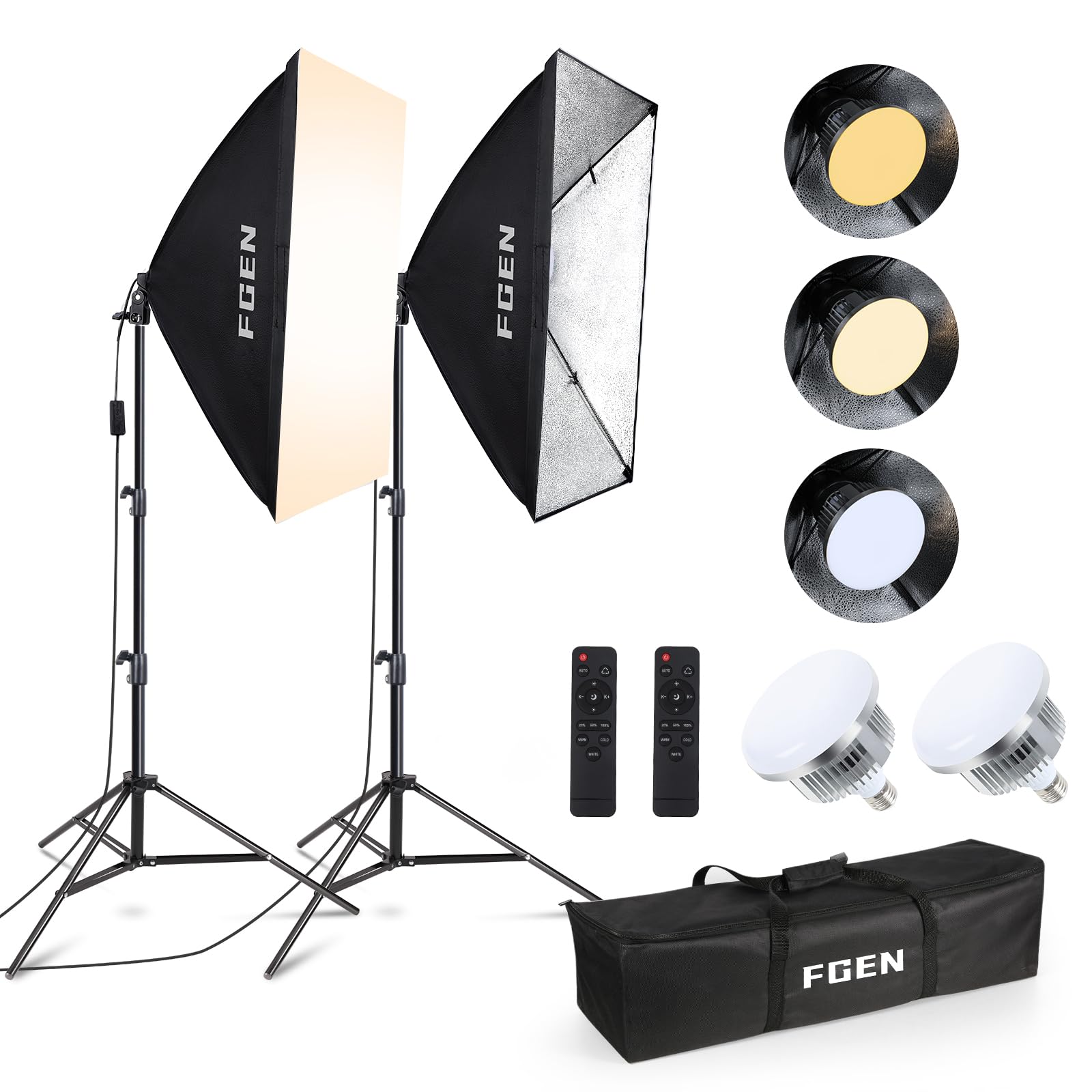 Fgen Softbox Set Luci LED Studio Fotografico 2x 50x70cm