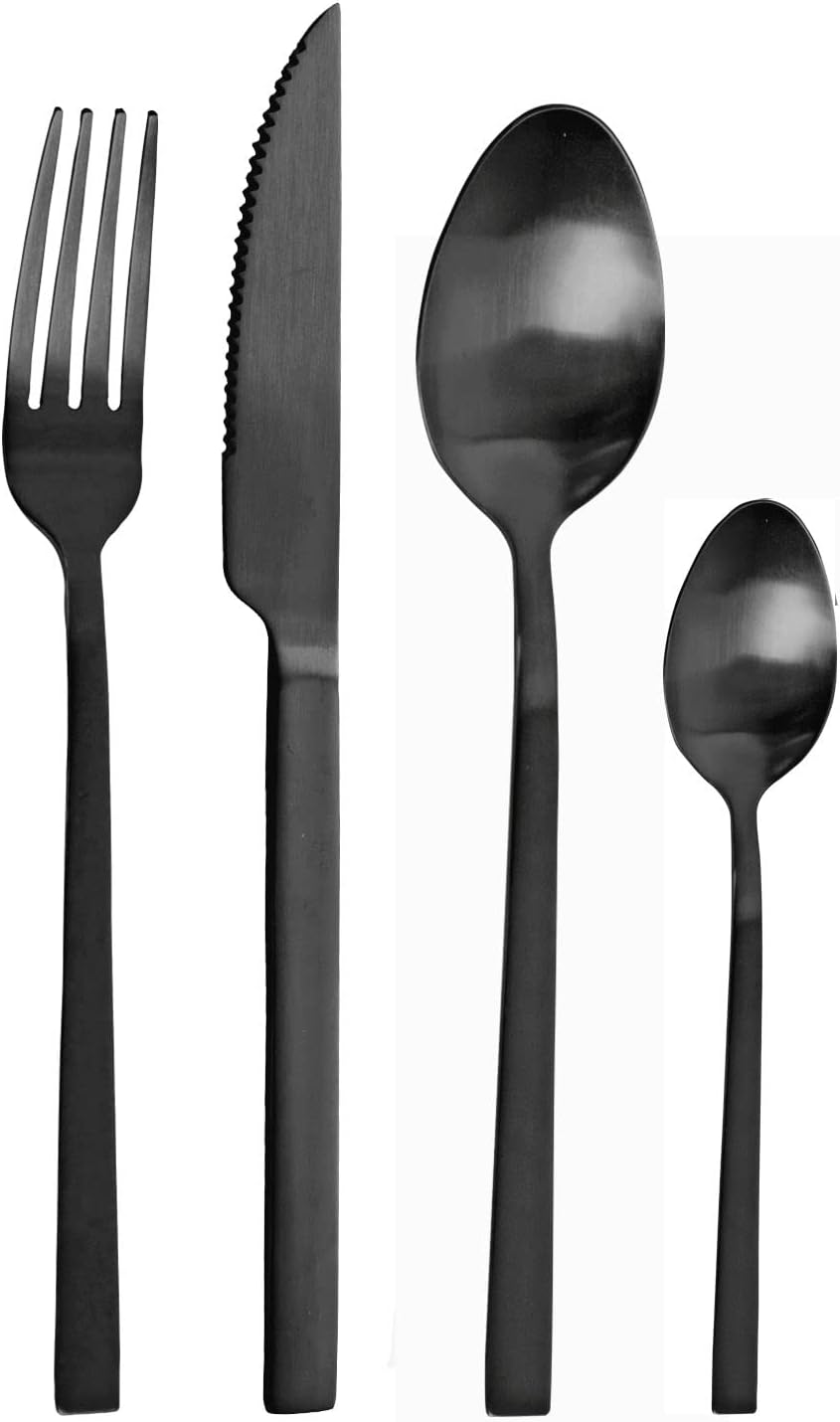 Pintinox Set da 24 Posate Serie Lucky Nero Satinato, Acciaio Inox Nichel Free