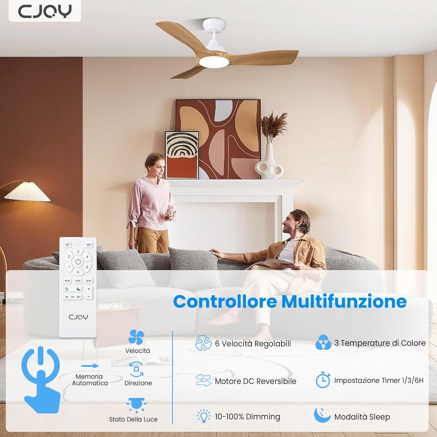 Cjoy Ventilatore da Soffitto Silenzioso 107cm con Luce - immagine 5