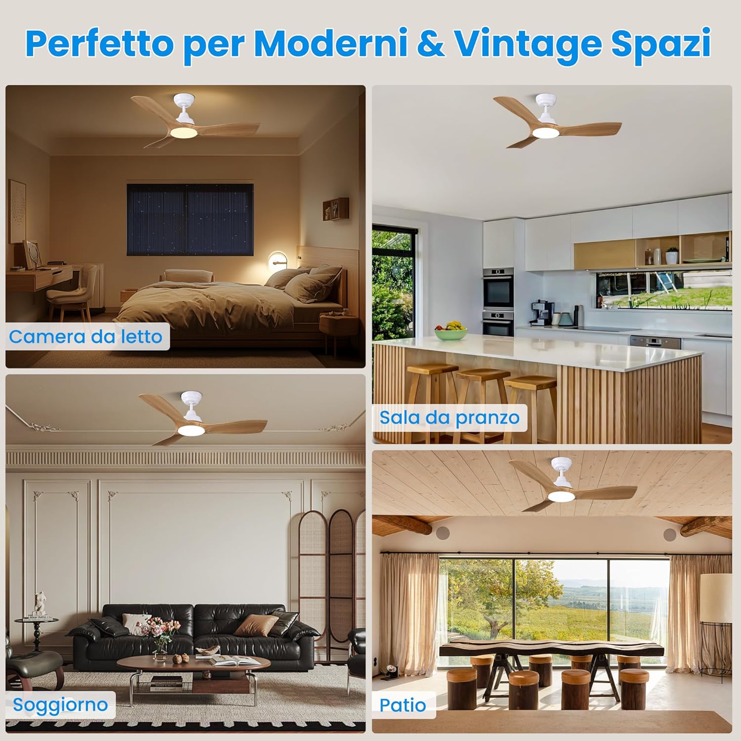 Cjoy Ventilatore da Soffitto Silenzioso 107cm con Luce - immagine 6