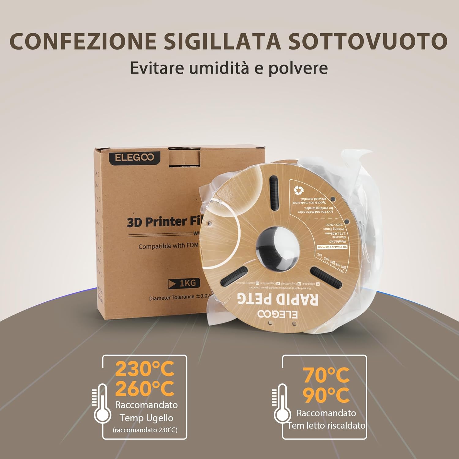 Elegoo Rapido Filamento PETG 1,75mm 1kg, Nero - immagine 6