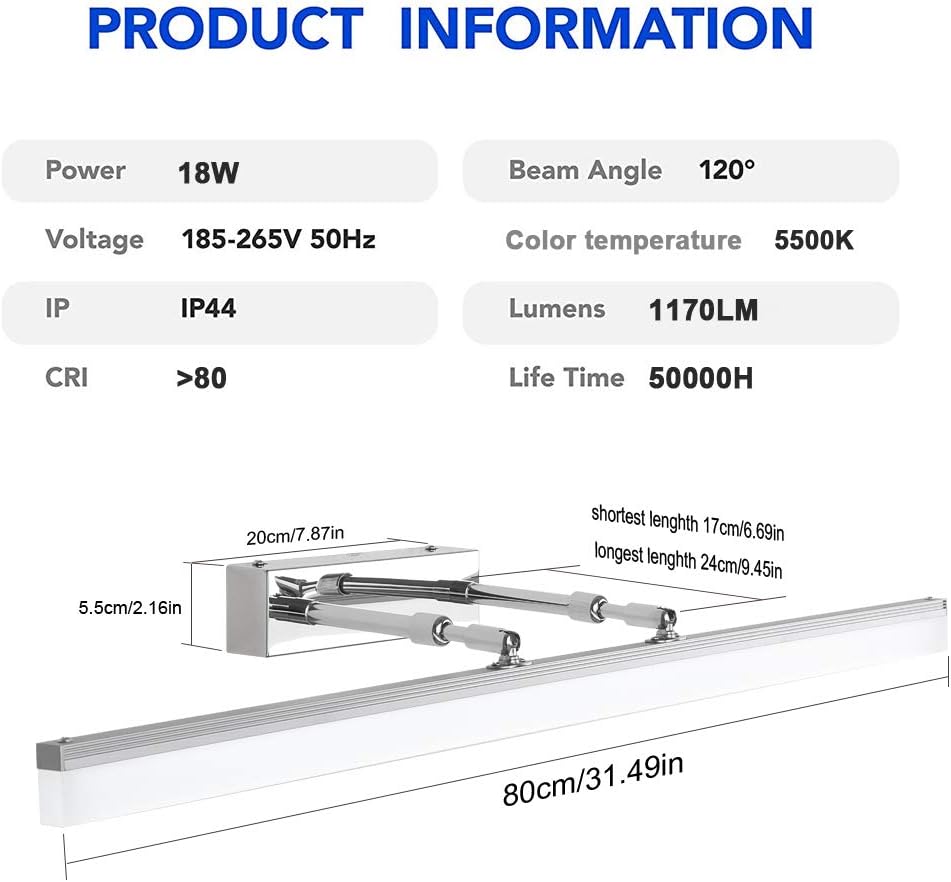 Klighten Lampada da Specchio LED per Bagno 18W 80CM - immagine 2