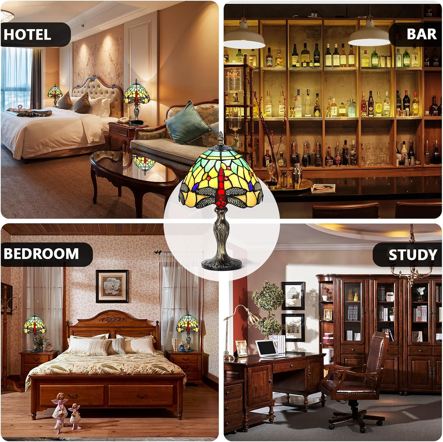 MIAOKE Lampada Stained Glass, Verde-W Dragonfly - immagine 4