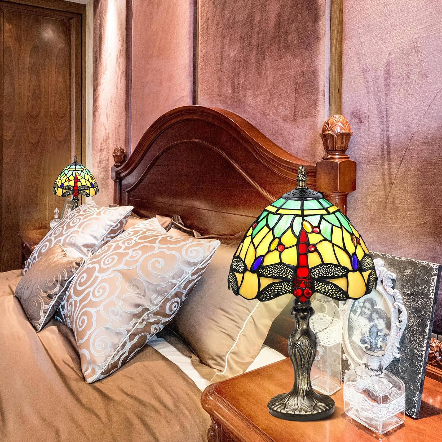 MIAOKE Lampada Stained Glass, Verde-W Dragonfly - immagine 6