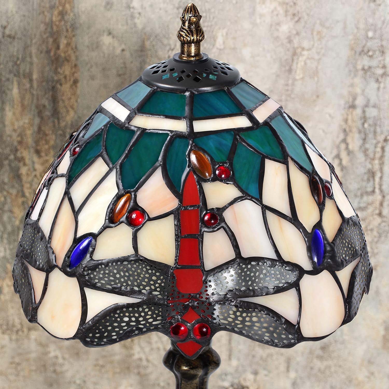 MIAOKE Lampada Stained Glass, Verde-W Dragonfly - immagine 7