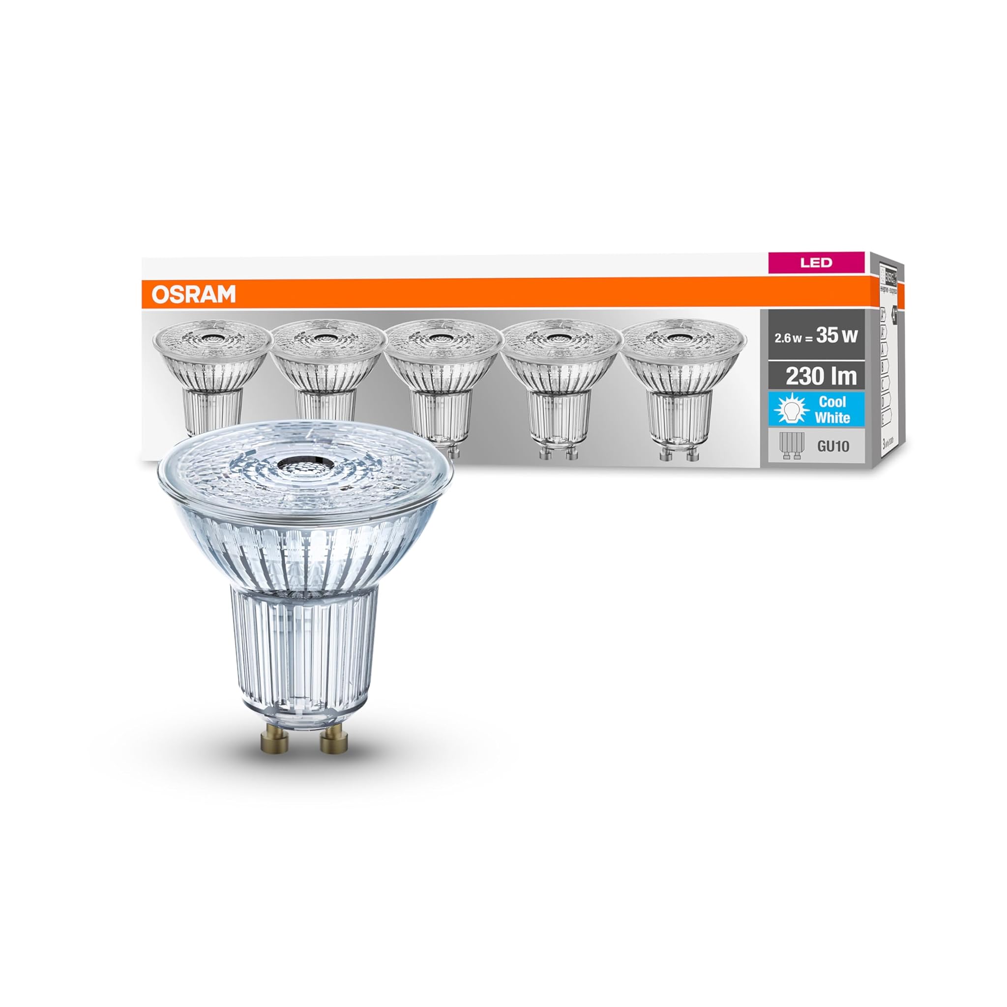 Osram Lampadine LED Spot PAR16 GU10 2.6W, 5 pezzi