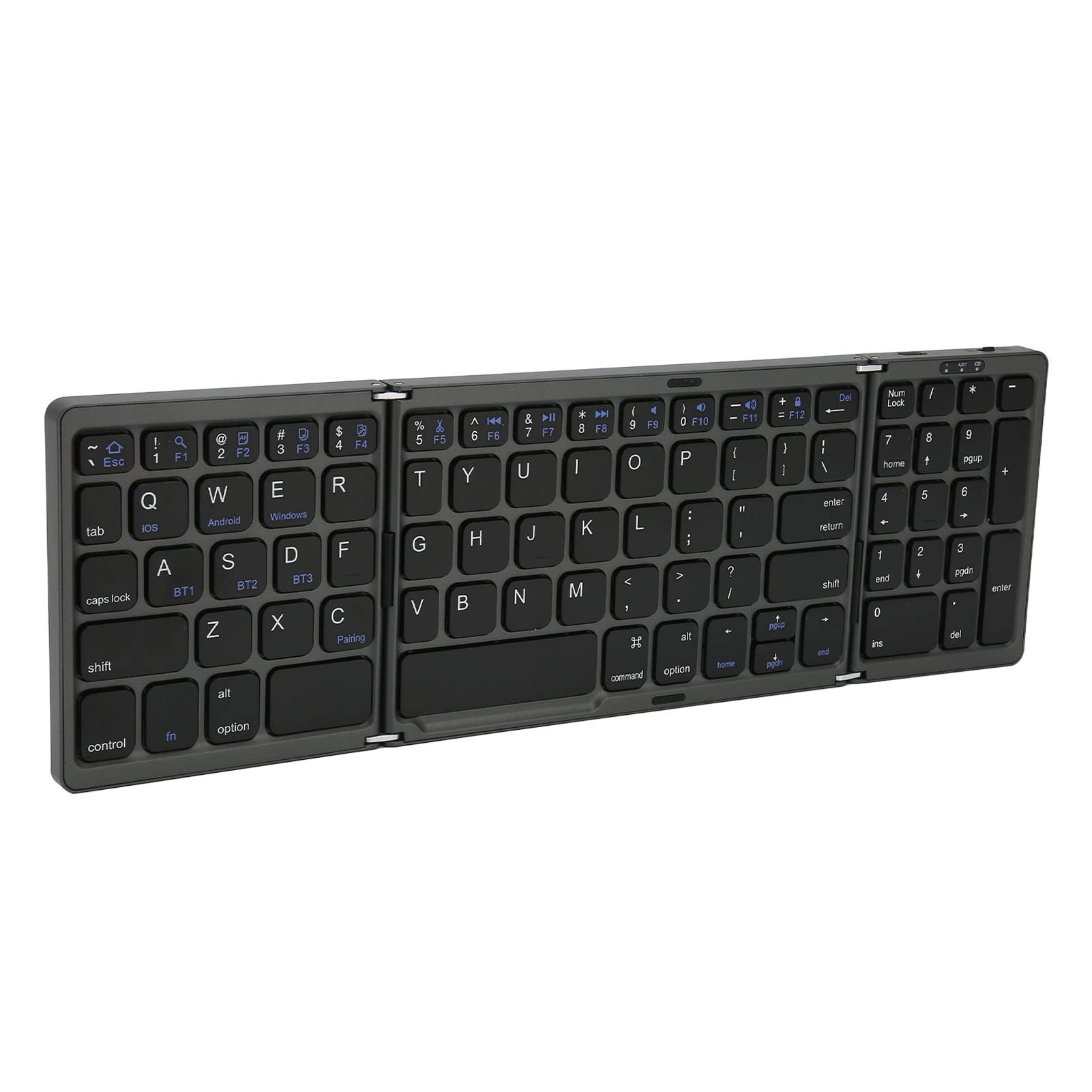 Tastiera BT Pieghevole, Mini Tastiera Portatile, Connessione Multidispositivo USB C Tasti Tastiera Tascabile Alimentata a Batteria con Tasto Numerico per OS X per iOS