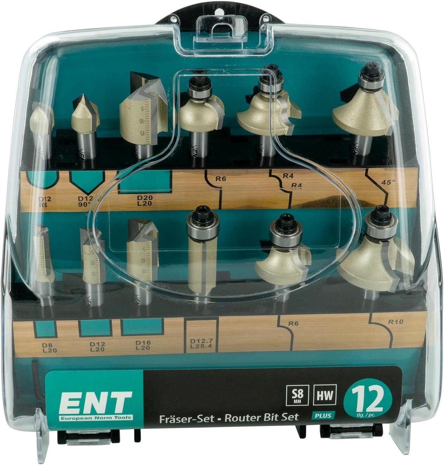 ENT 09012PLUS - Set 12 Frese per Legno in Metallo Duro - immagine 3