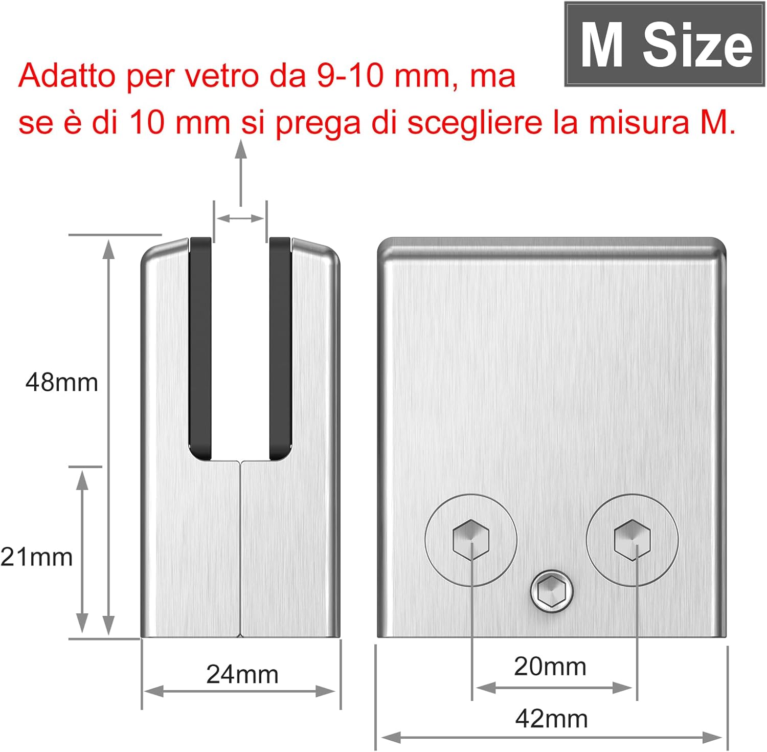 Proster 16pz Supporto per Vetro Inox 9-10mm Quadrato - immagine 2