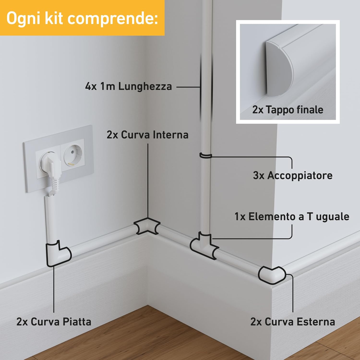 D-line Nascondi Cavi 20x10mm - 4x1m, Bianco - immagine 4
