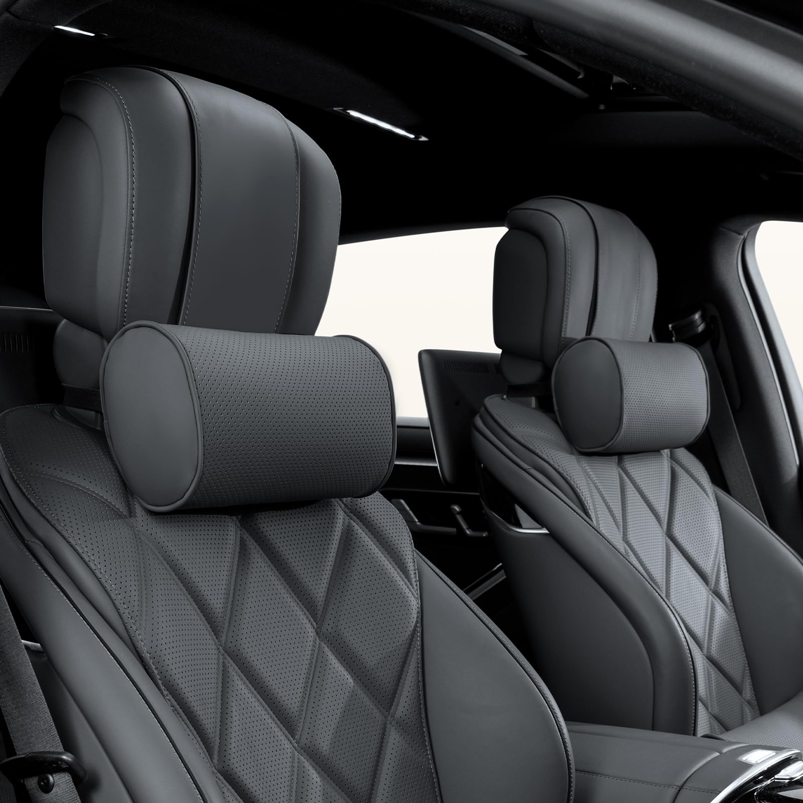 Cuscino Poggiatesta Auto in Pelle e Memory Foam, Nero (2 pz)