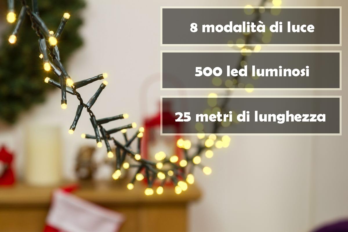 Hand Luci Natale 500 LED, 25m Oro - immagine 4