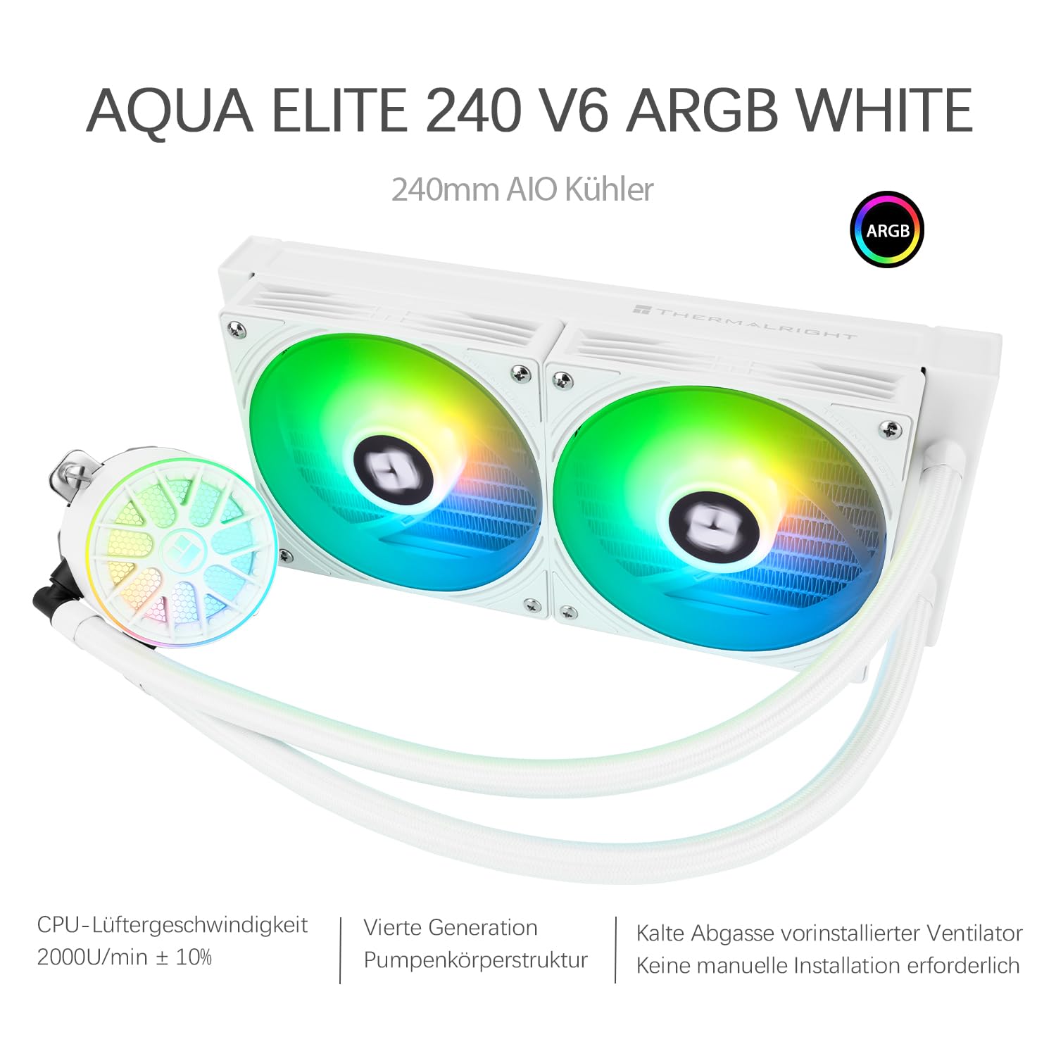 AQUA ELITE 240 V6 ARGB White - Raffreddamento CPU AIO 240mm - immagine 2