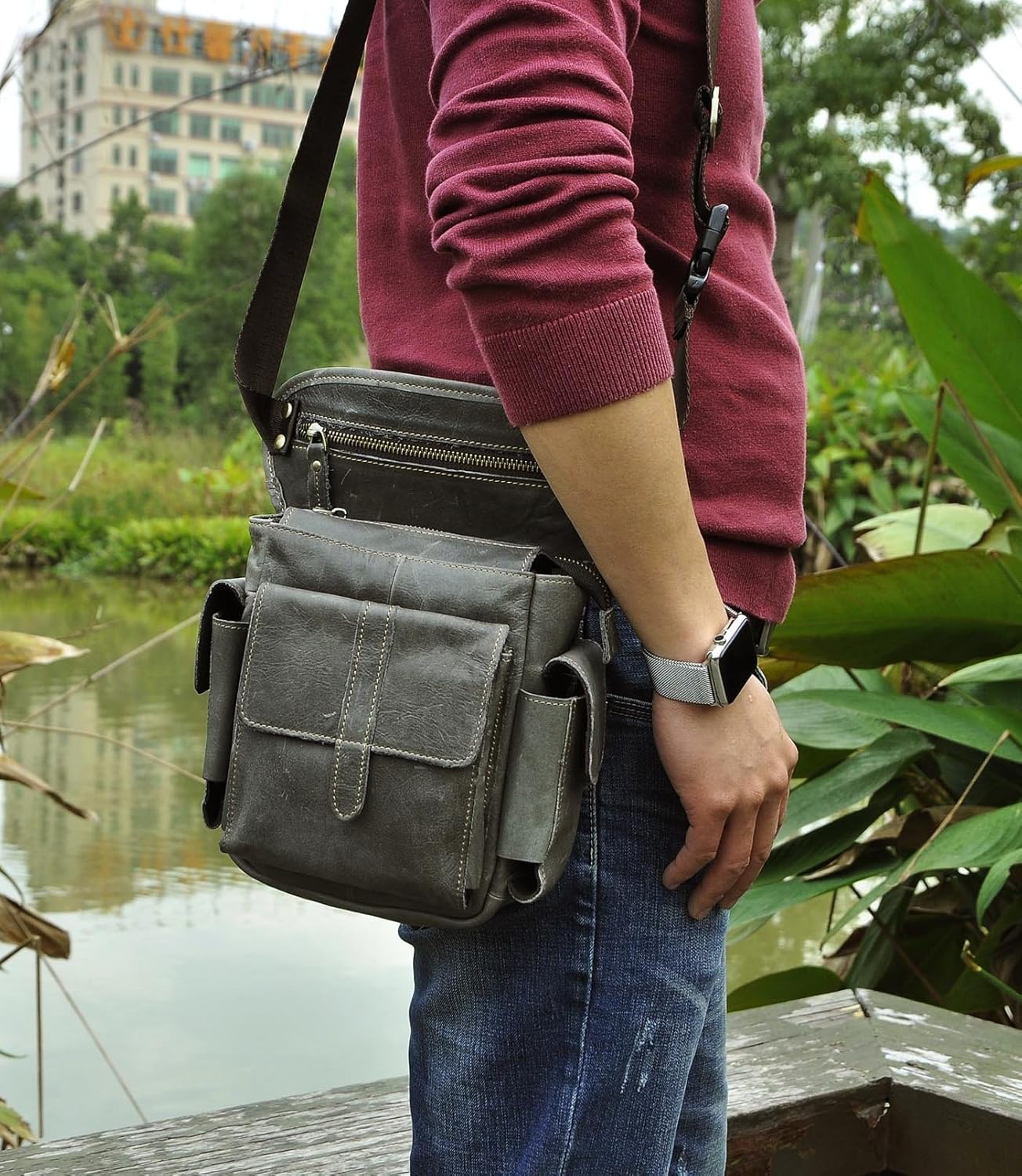 Le'aokuu Borsa a Tracolla da Uomo in Vera Pelle - immagine 2