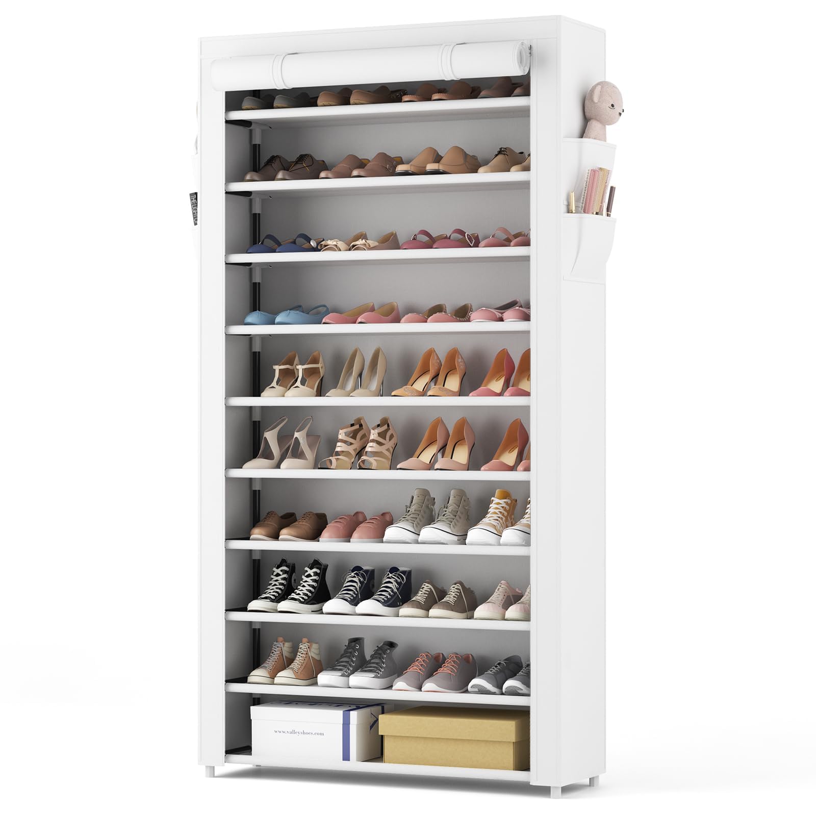 Vicye Scarpiera di Tessuto a 10 Ripiani, Bianco