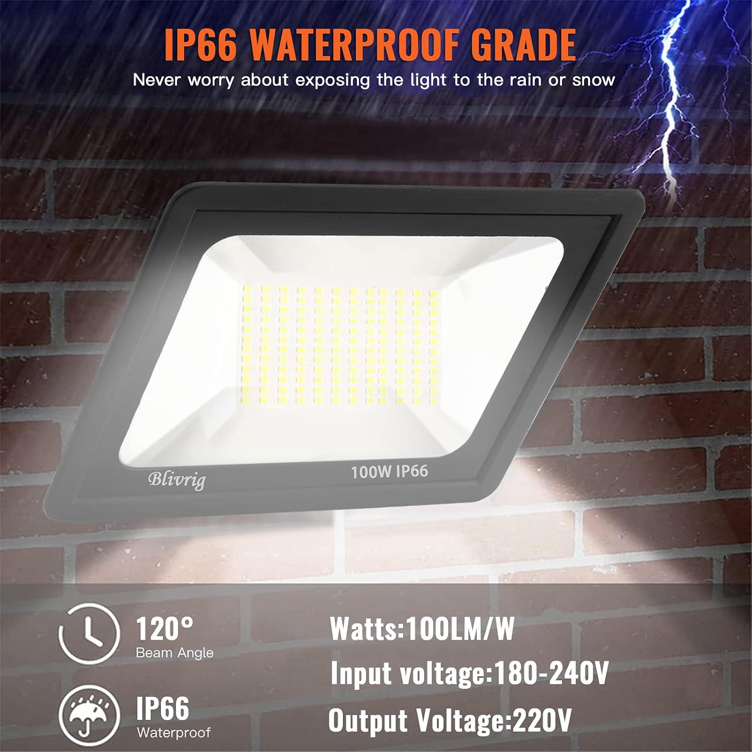 toobettp Faretto LED da Esterni 100W IP66, Bianco Freddo - immagine 2
