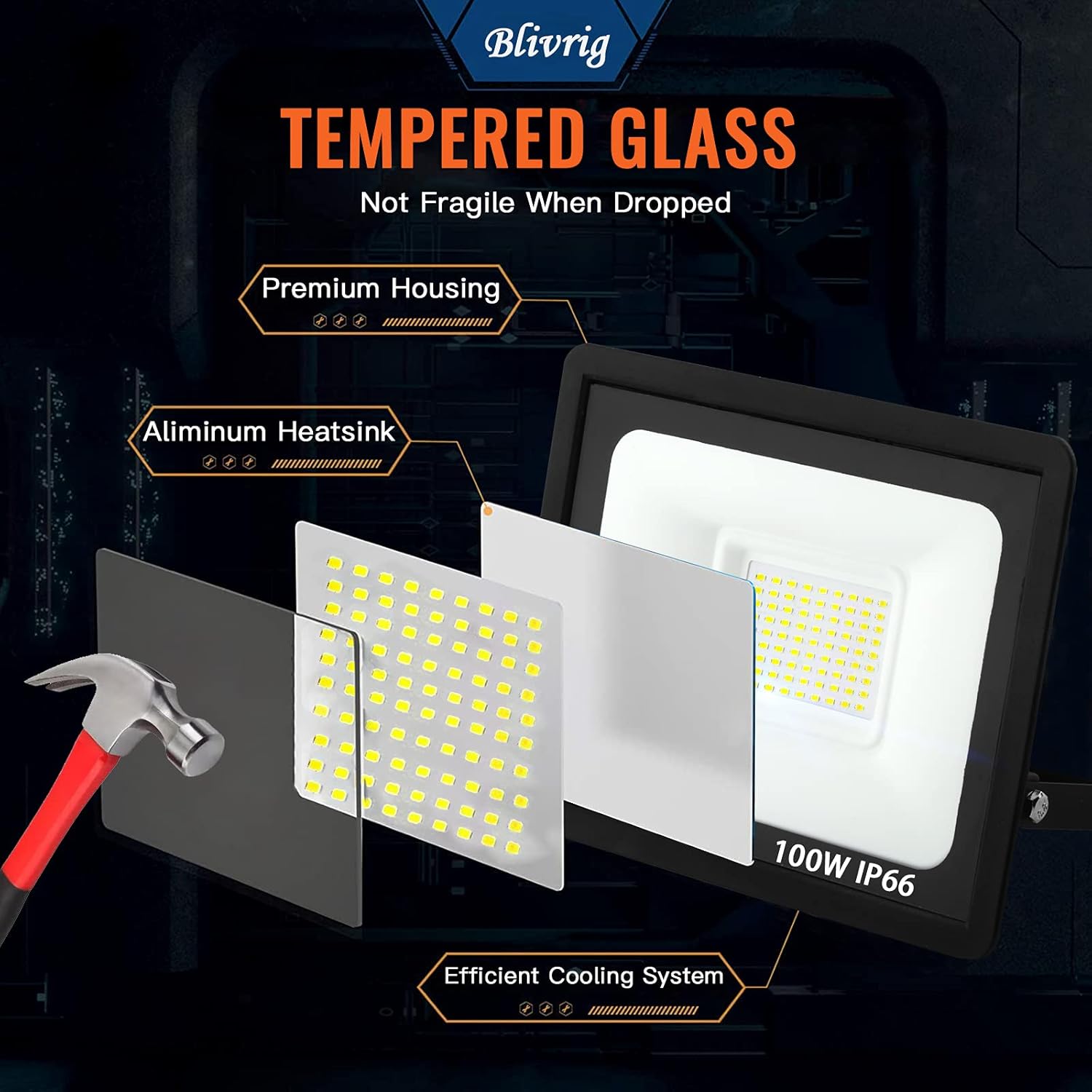 toobettp Faretto LED da Esterni 100W IP66, Bianco Freddo - immagine 6